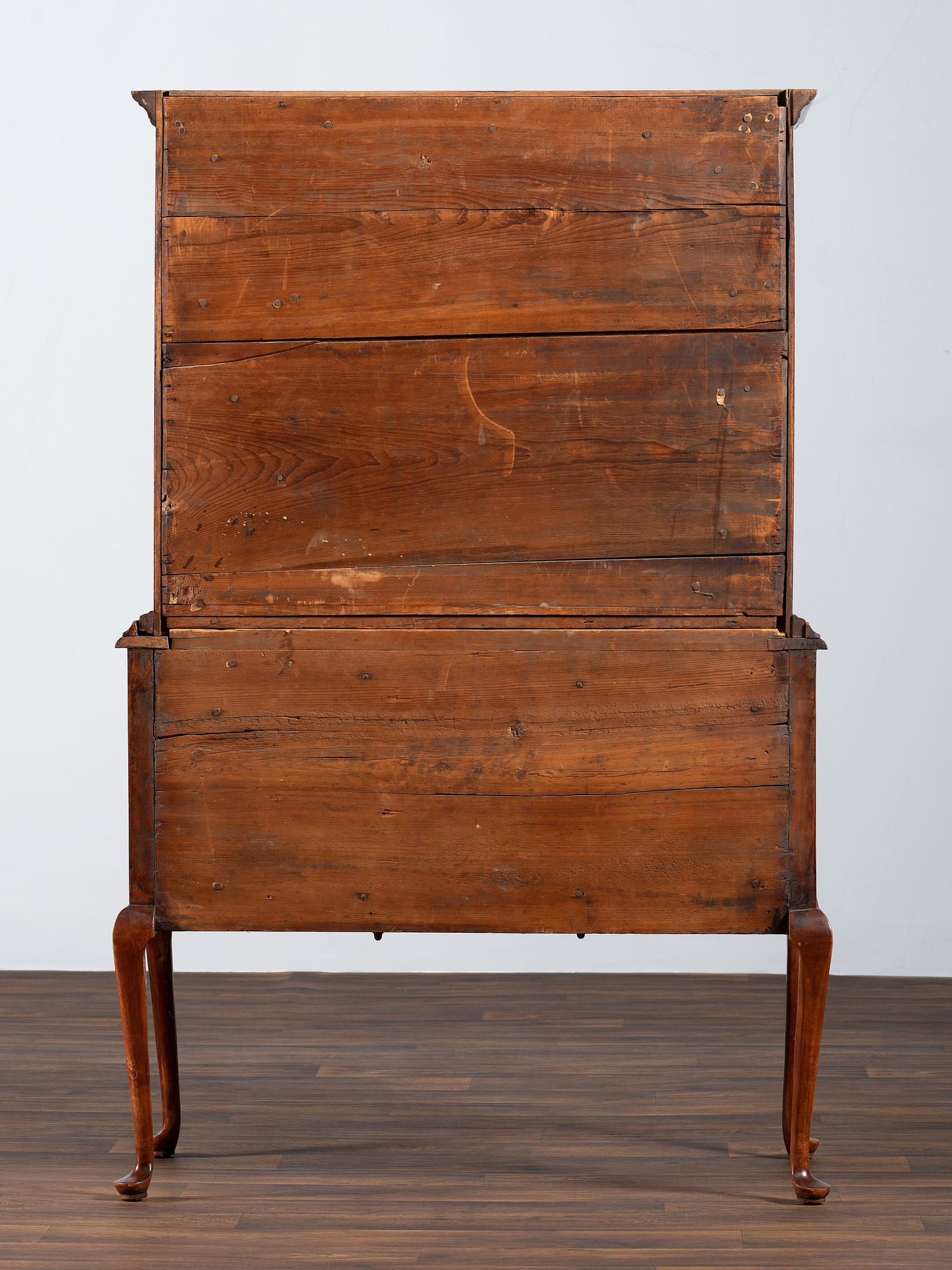 A Queen Anne Stained Cherrywood Flat Top High Chest