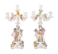 A Pair of Dresden Porcelain Candelabra