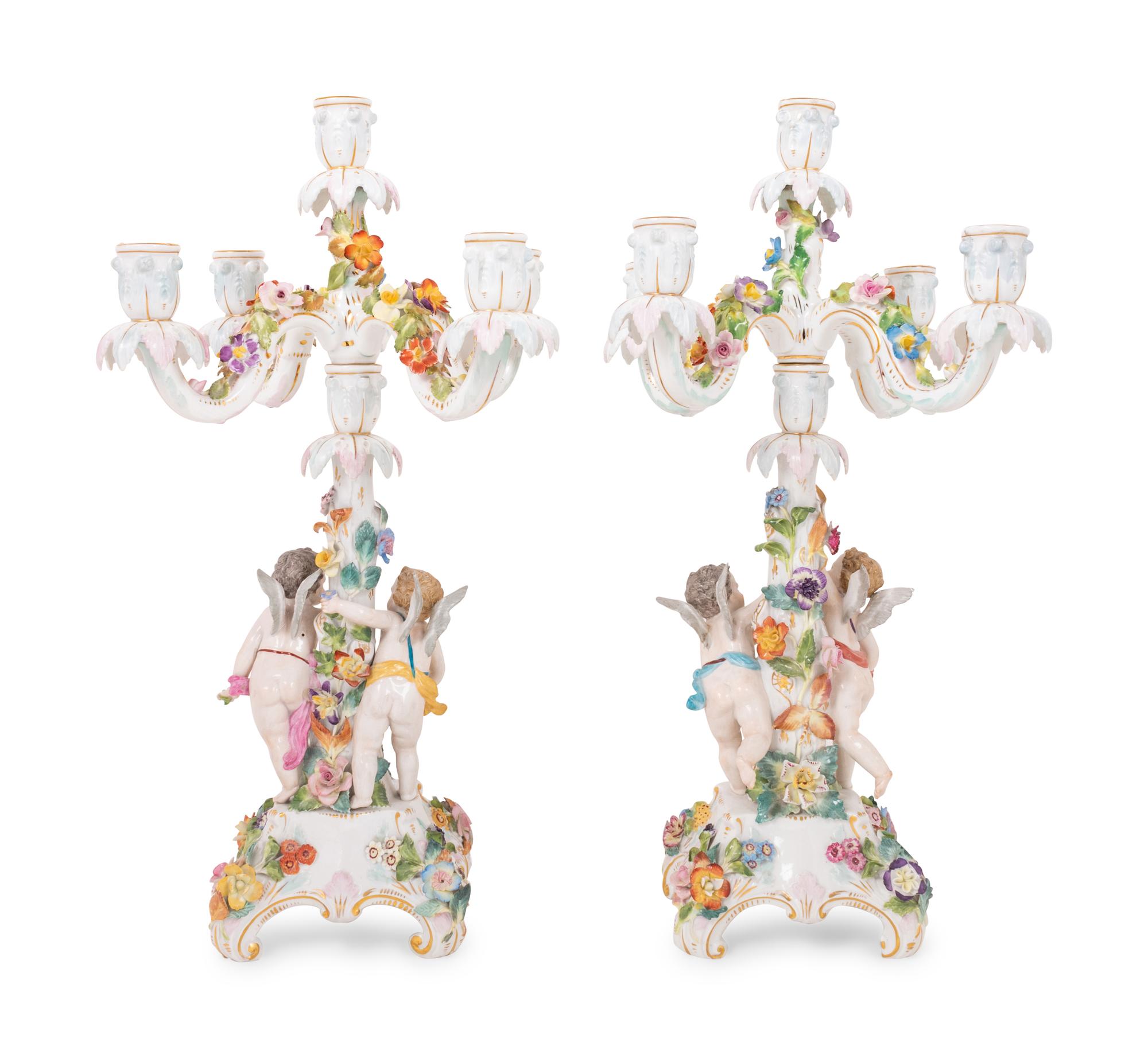 A Pair of Dresden Porcelain Candelabra