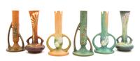 Three Pairs of Roseville Bud Vases Height of tallest pair 7 1/2 inches.