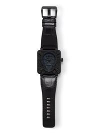 BELL & ROSS, STAINLESS STEEL 'BR 01 SKULL FULL BLACK DIAMOND' LIMITED EDITION PIECE UNIQUE-GLEN DE VRIES WATCH