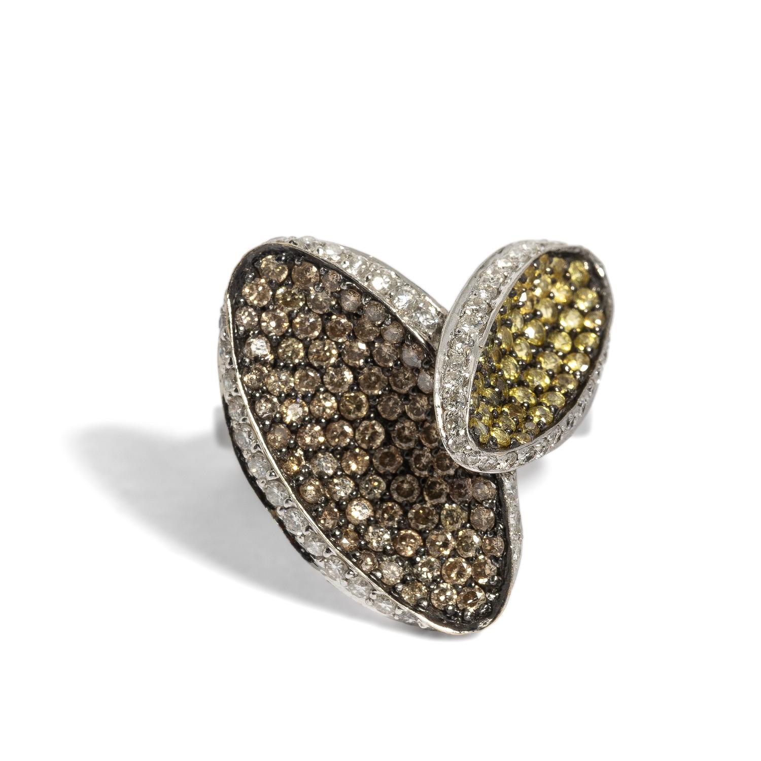 DIAMOND, COLORED DIAMOND, YELLOW SAPPHIRE, AND WHITE GOLD RING