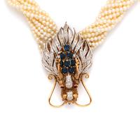 CULTURED PEARL, SAPPHIRE AND DIAMOND TORSADE NECKLACE