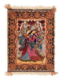 A Tabriz Wool and Silk Signed Pictorial Rug