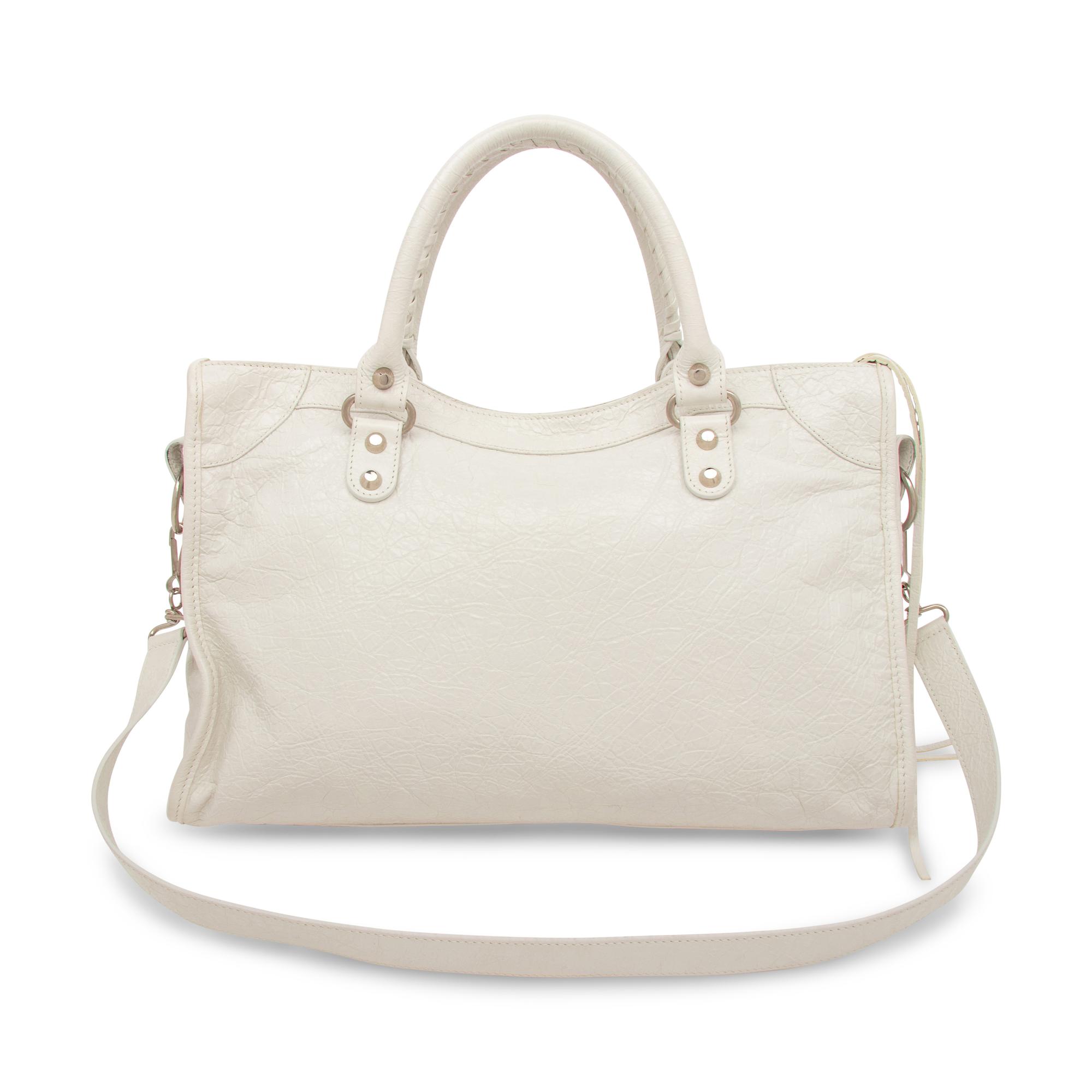 BALENCIAGA, WHITE MEDIUM CITY BAG WITH CHARMS