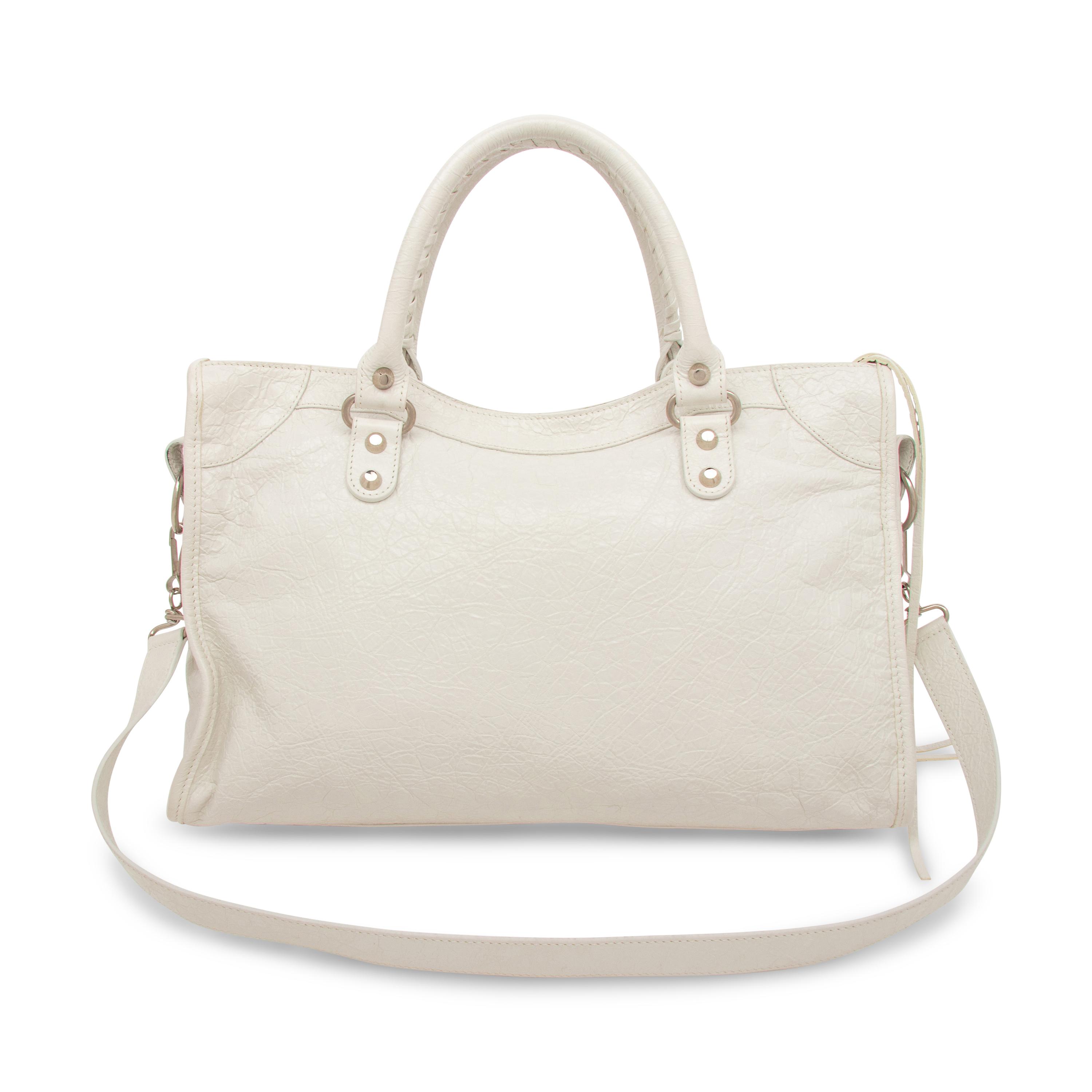 BALENCIAGA, WHITE MEDIUM CITY BAG WITH CHARMS