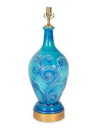 Two Blue Glazed Pottery Vases Mounted as Lamps — 20TH CENTURY