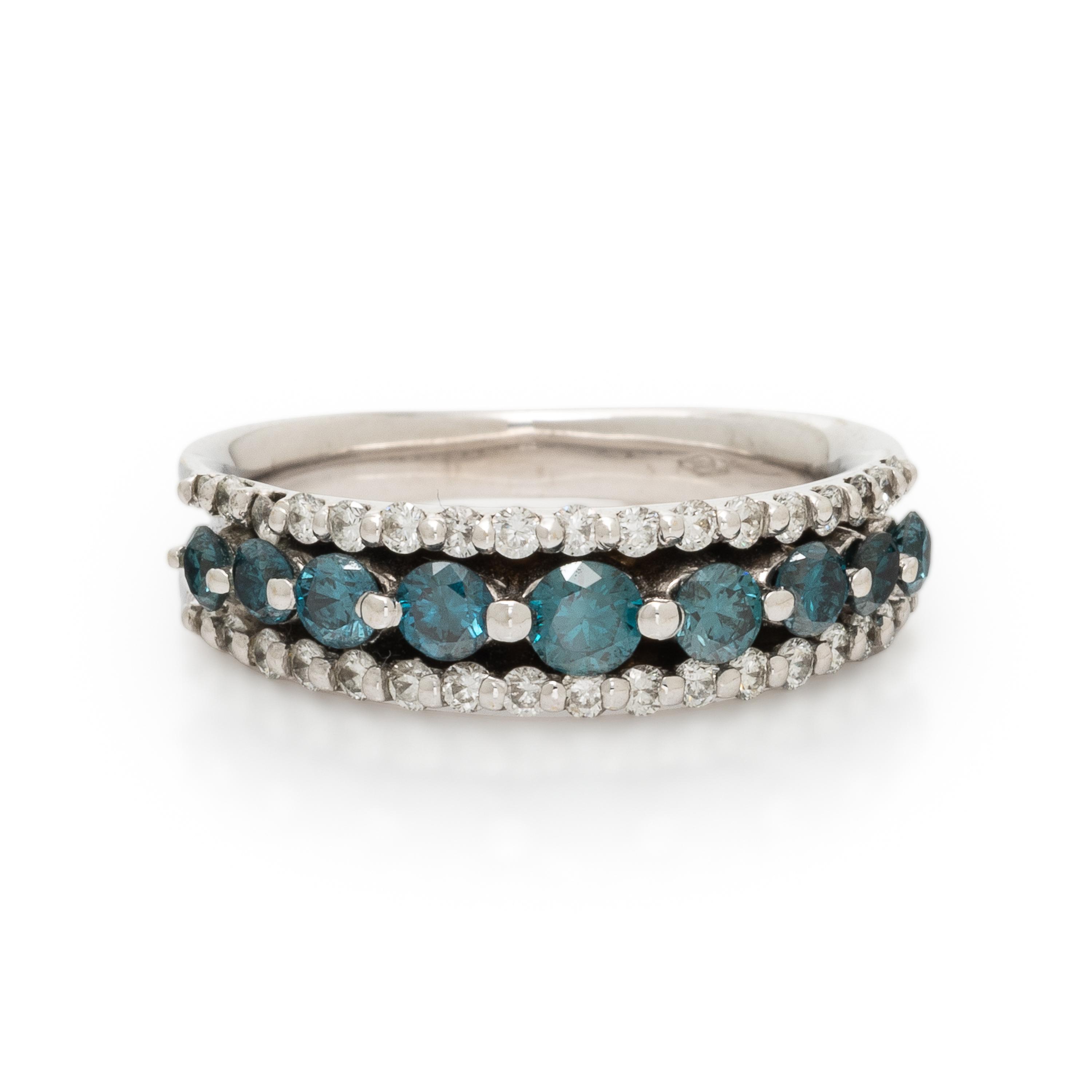 Treated Blue Diamond, Diamond, and White Gold Ring