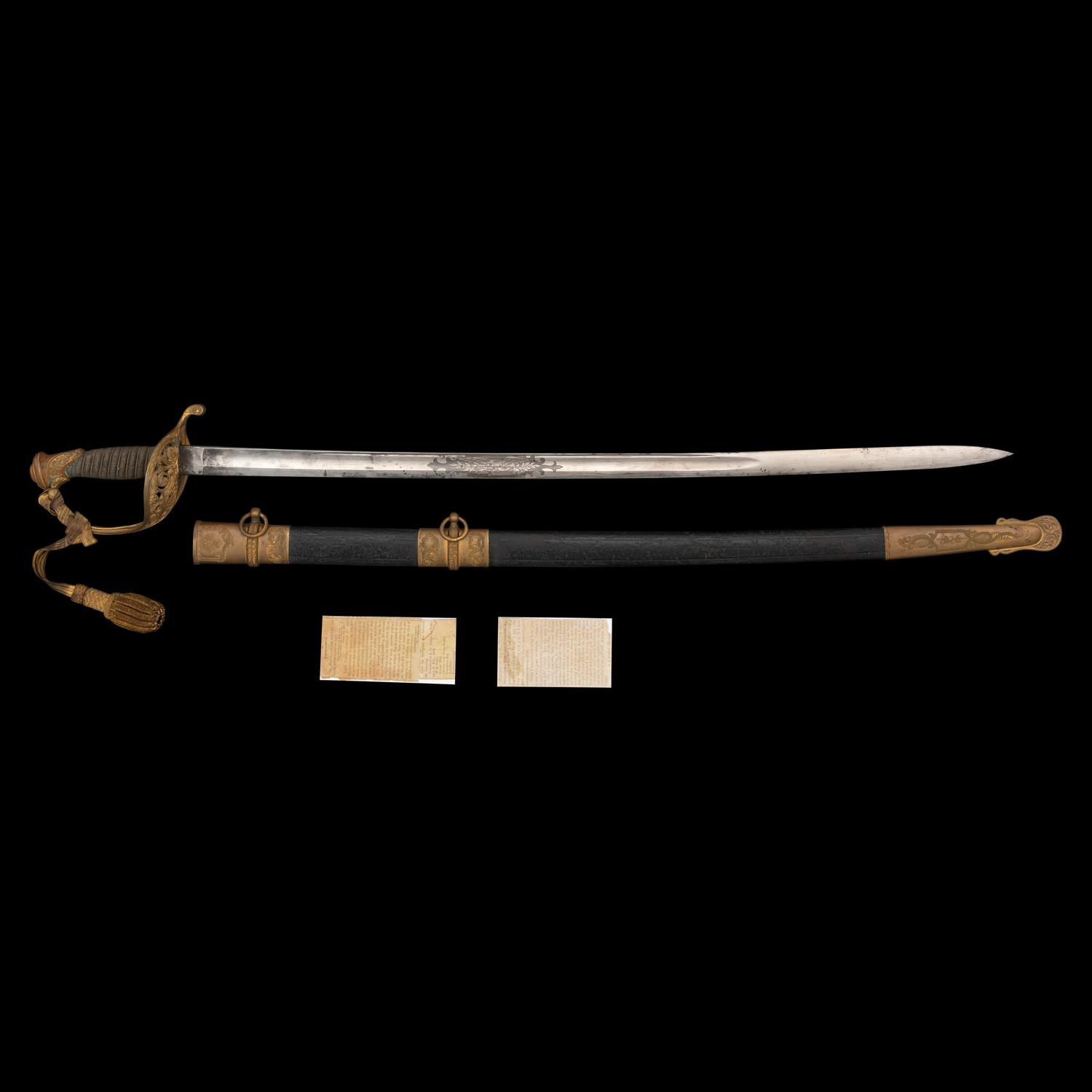 Cased Clauberg Model 1850 Foot Officers Sword Presented to Lt. Asaph Dodge of the 116th NY with Belt and Sash