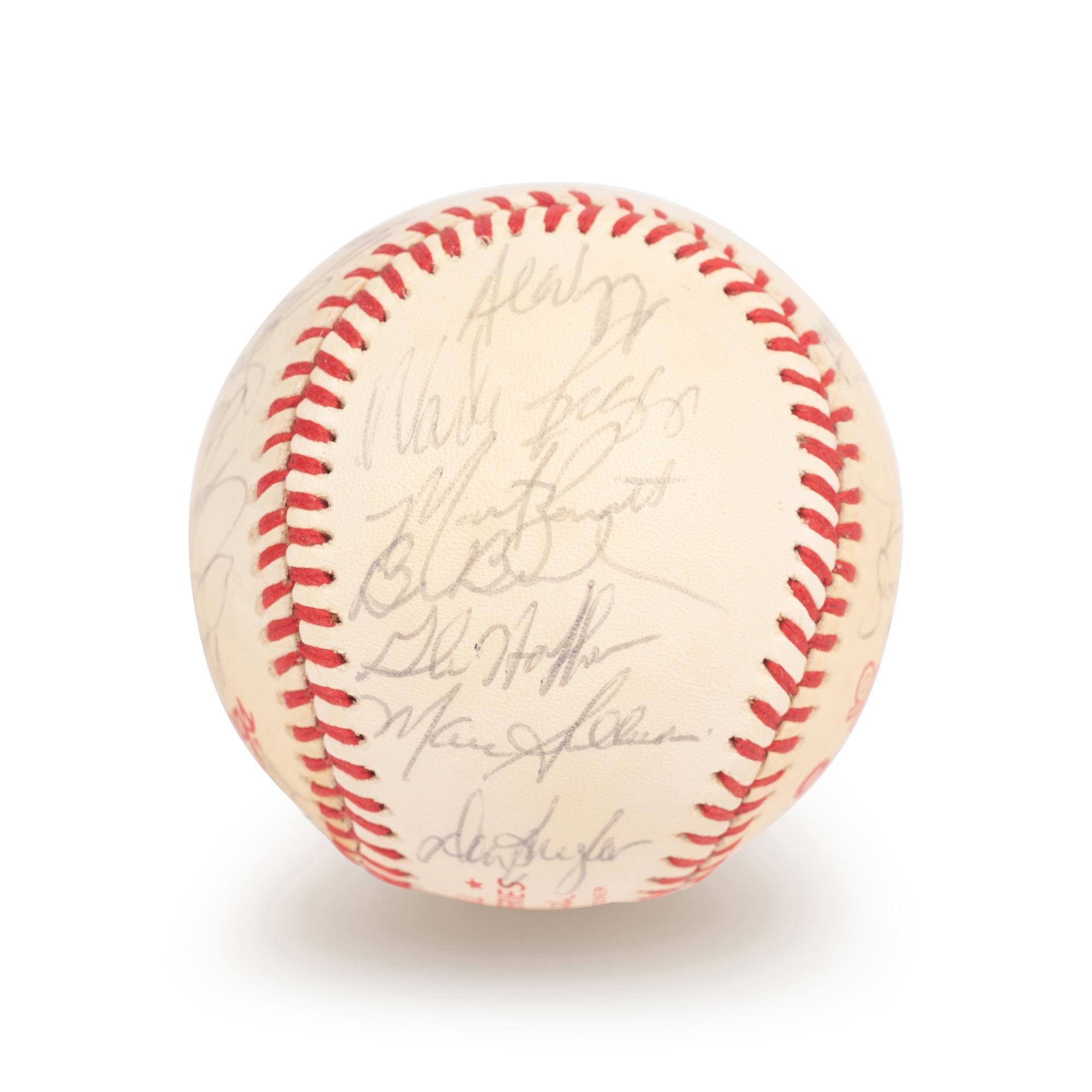 A 1986 Boston Red Sox American League Champions Team Signed Autograph Baseball with 32 Signatures (Beckett Authentication Services Letter BAS Certified),