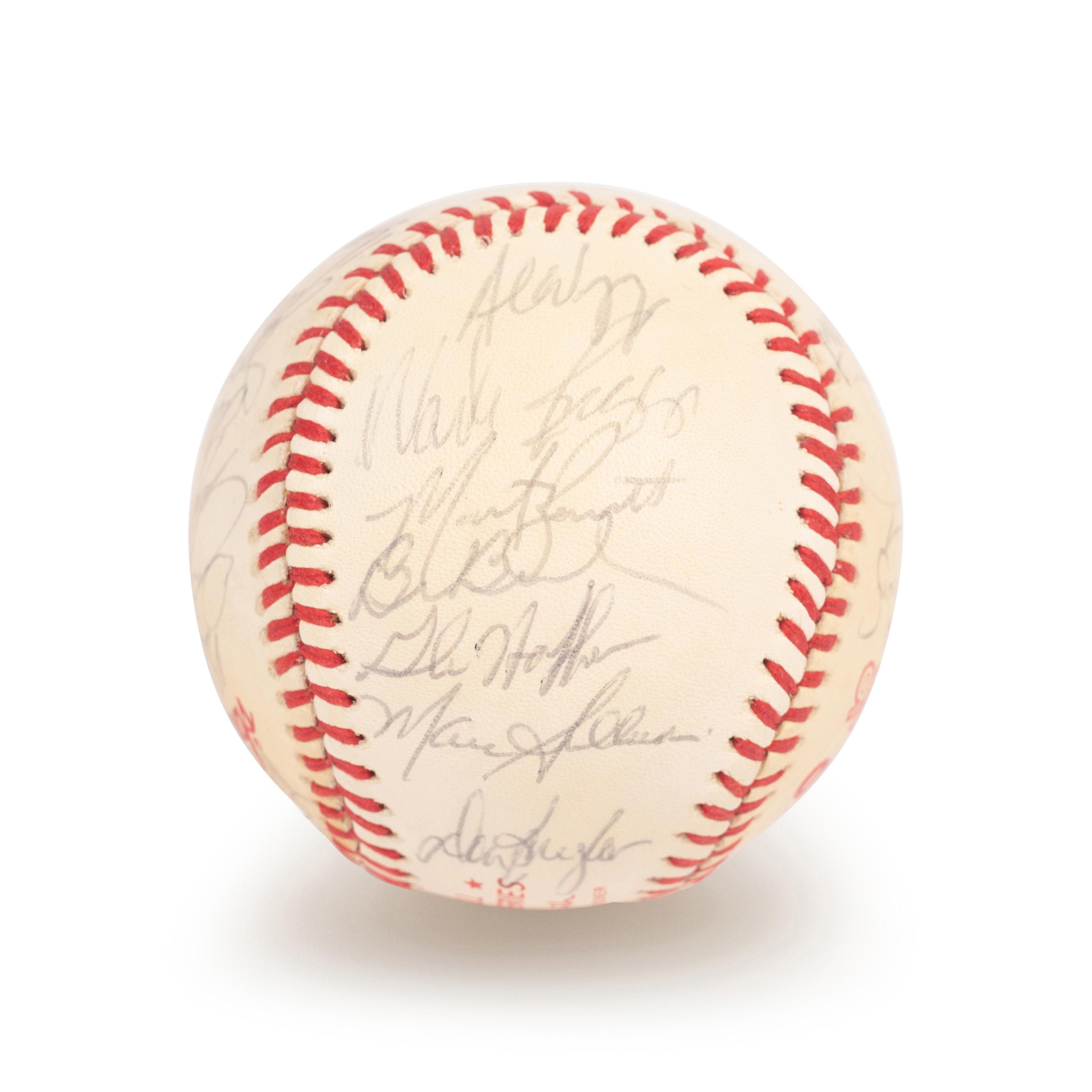 A 1986 Boston Red Sox American League Champions Team Signed Autograph Baseball with 32 Signatures (Beckett Authentication Services Letter BAS Certified),