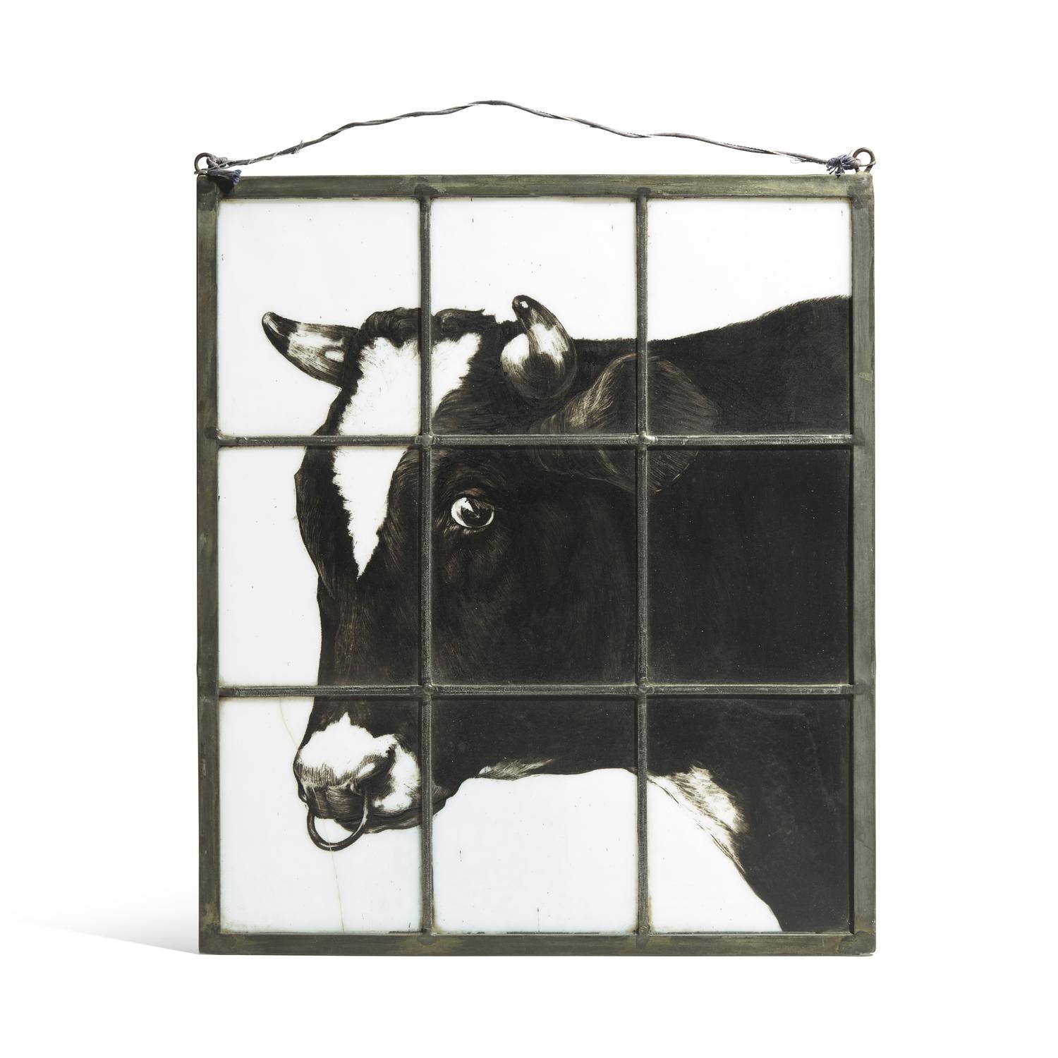 A Stained Glass Trade Sign with Cow