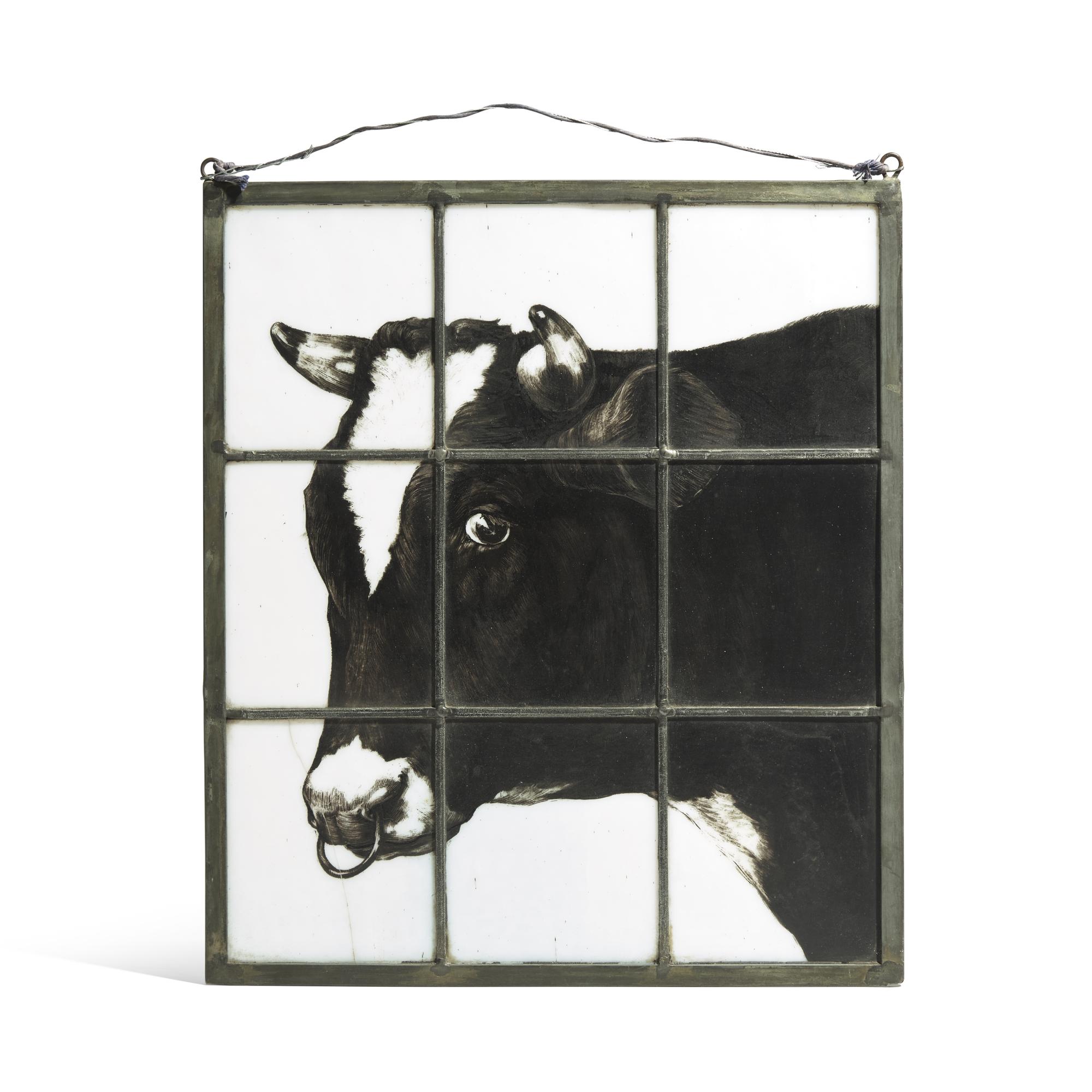 A Stained Glass Trade Sign with Cow