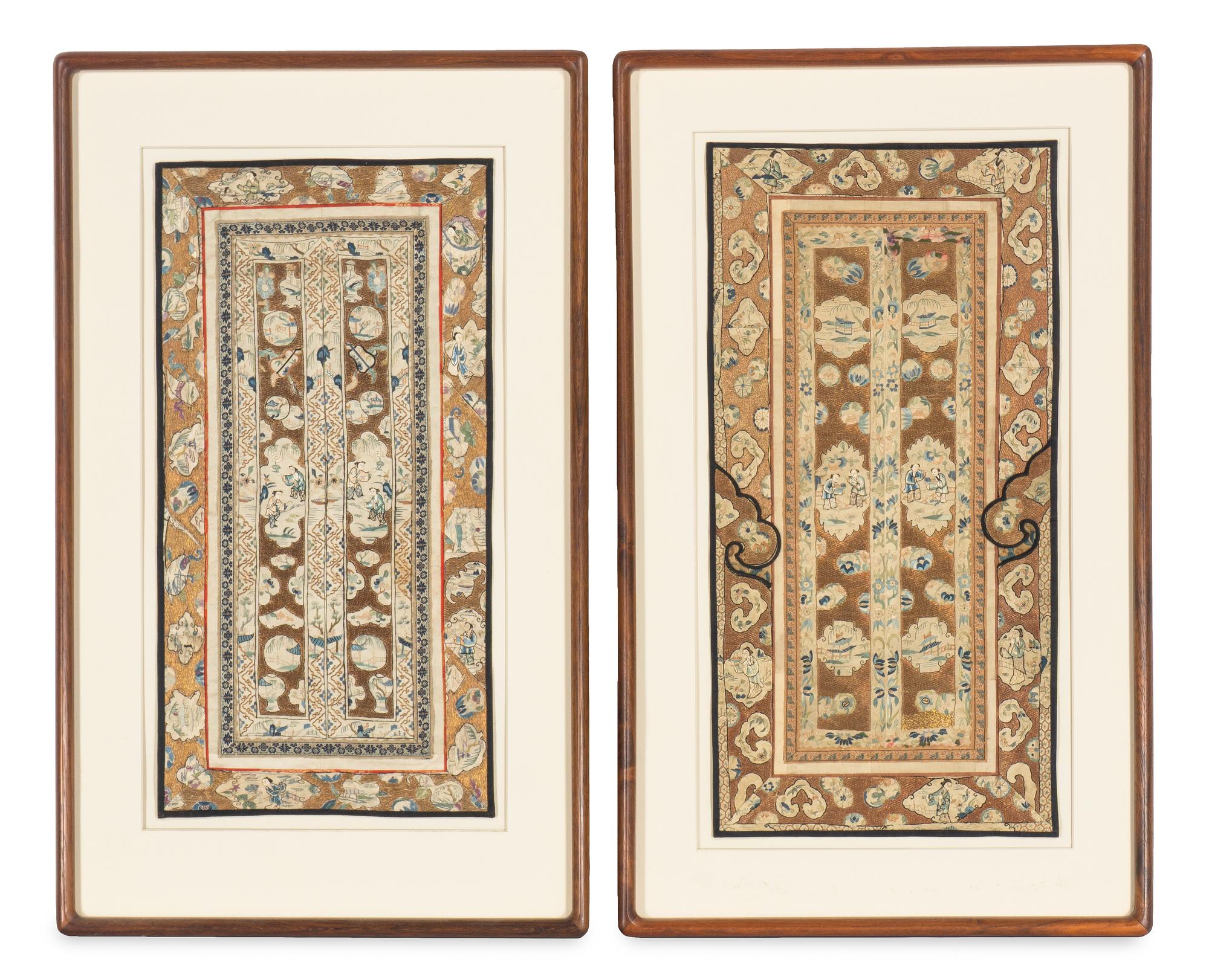 A Group of Chinese Embroidered Silk Panels