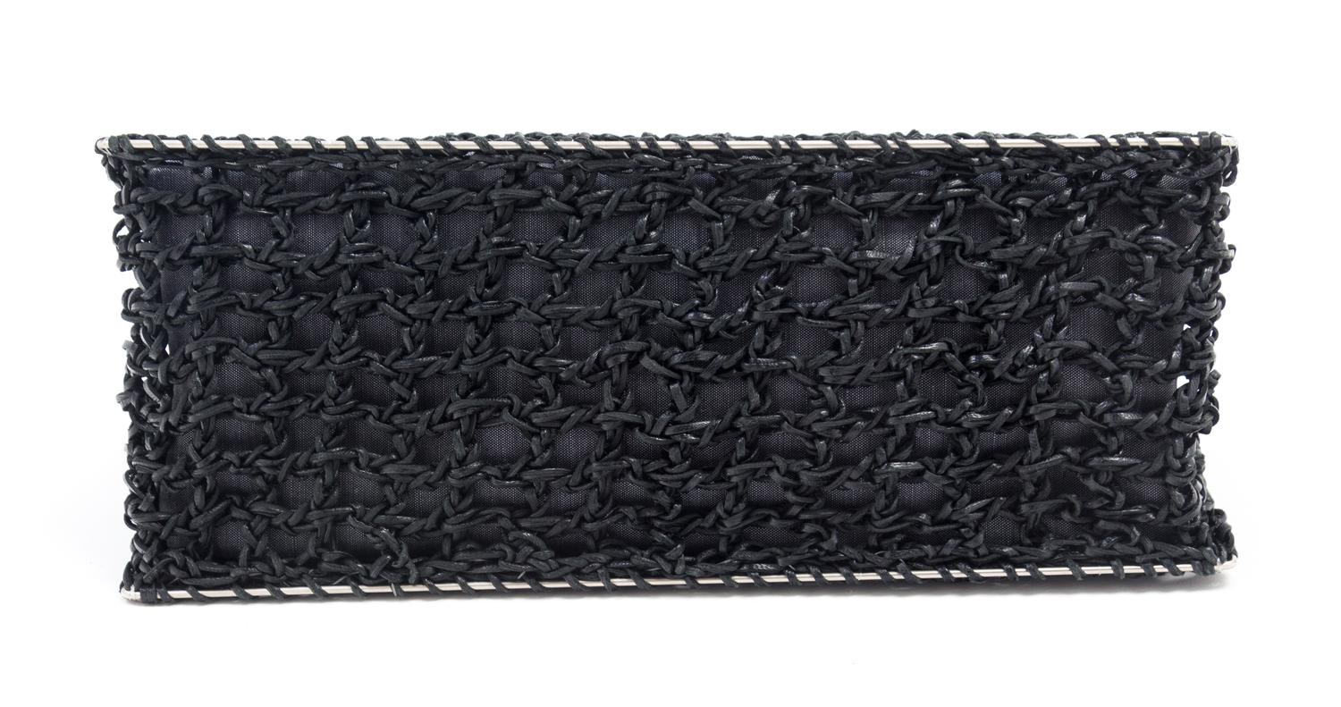 A Salvatore Ferragamo Black Leather Basket Weave Tote, 11" x 8" x 4.5"; Handle drop: 4".