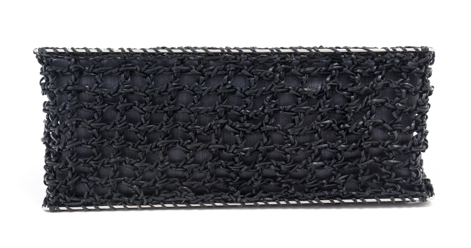 A Salvatore Ferragamo Black Leather Basket Weave Tote, 11" x 8" x 4.5"; Handle drop: 4".