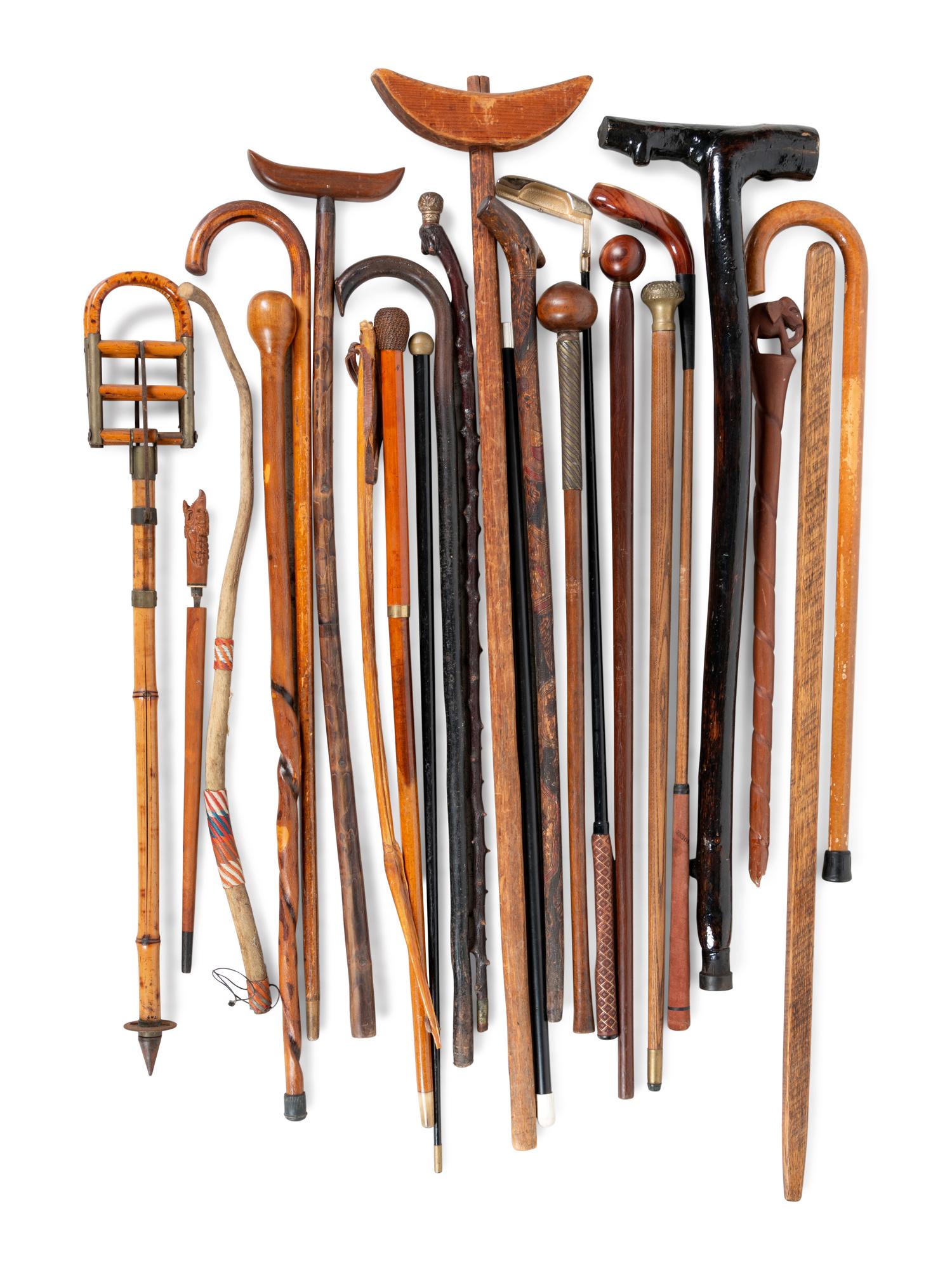 A Large Collection of Carved Canes and Walking Sticks