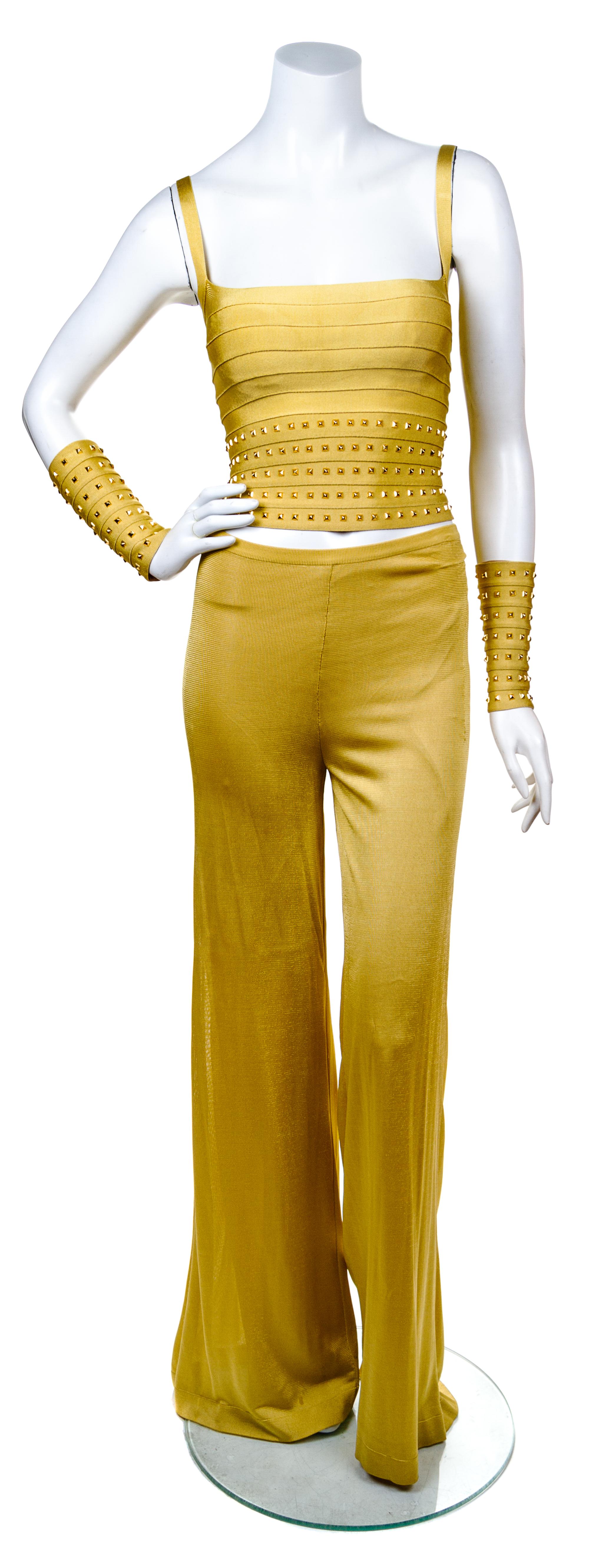 An Herve Leger Goldenrod Pant Ensemble, Size M.