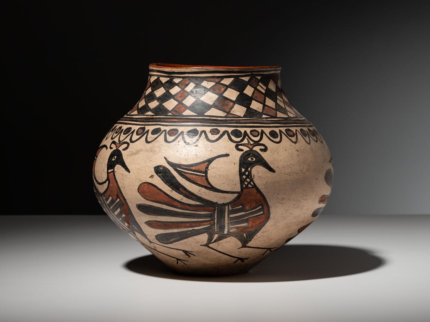 Polychrome Pottery Olla, with Parrots