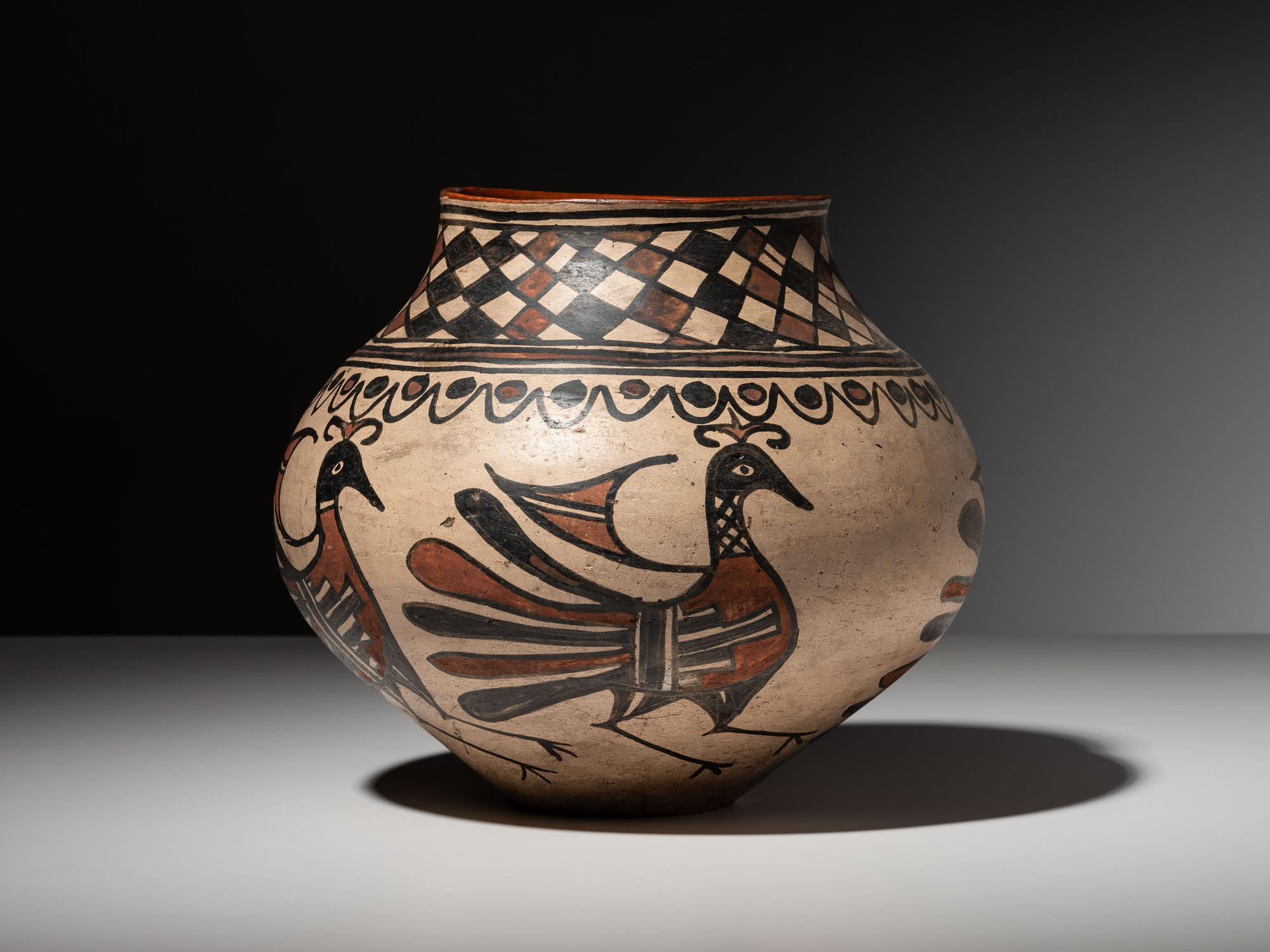Polychrome Pottery Olla, with Parrots