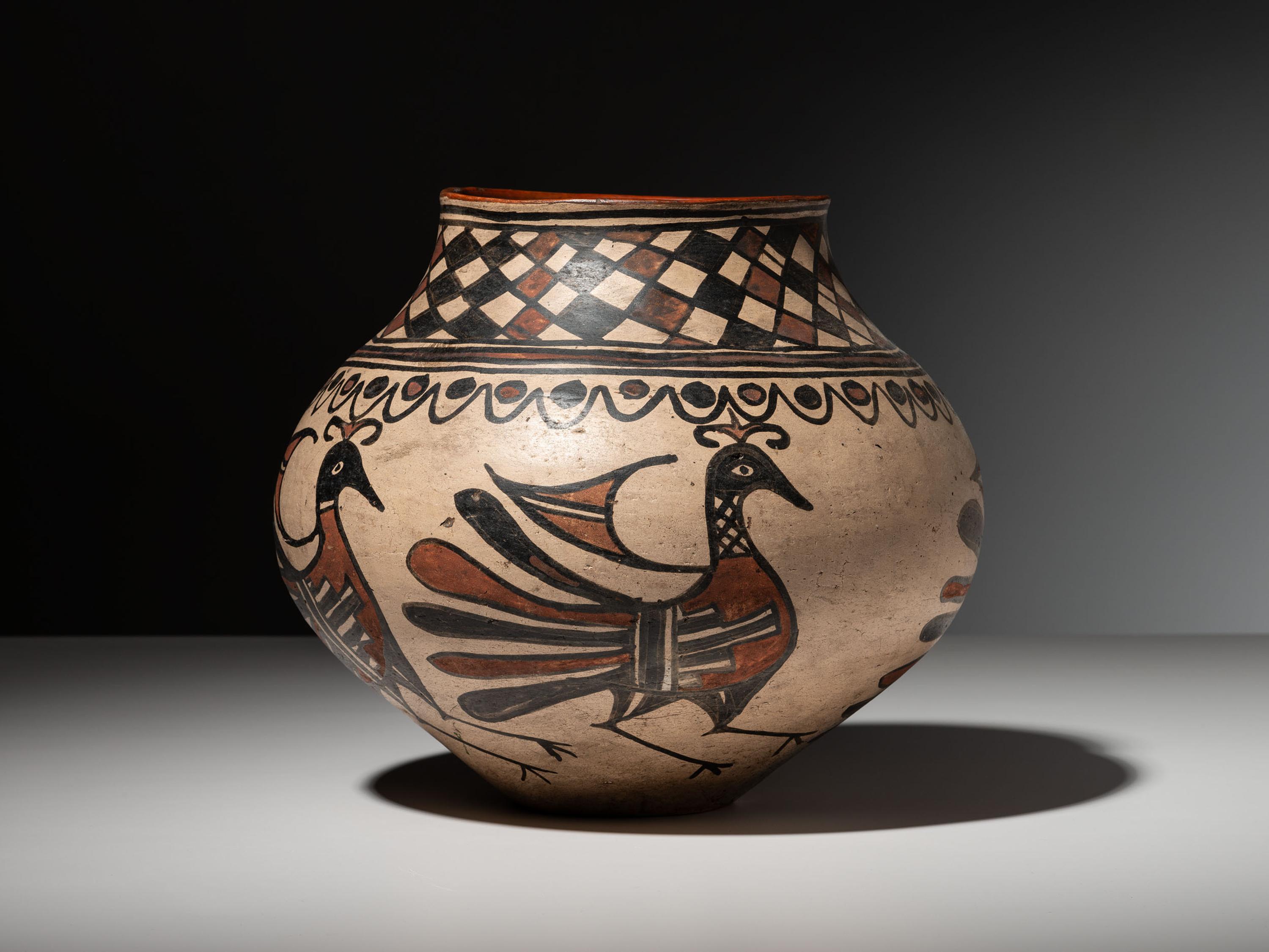 Polychrome Pottery Olla, with Parrots