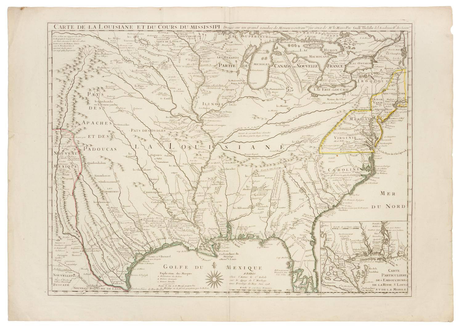 DELISLE, Guillaume (1675-1726). Carte de la Louisiane et du Cours du Mississipi. Paris, 1718.