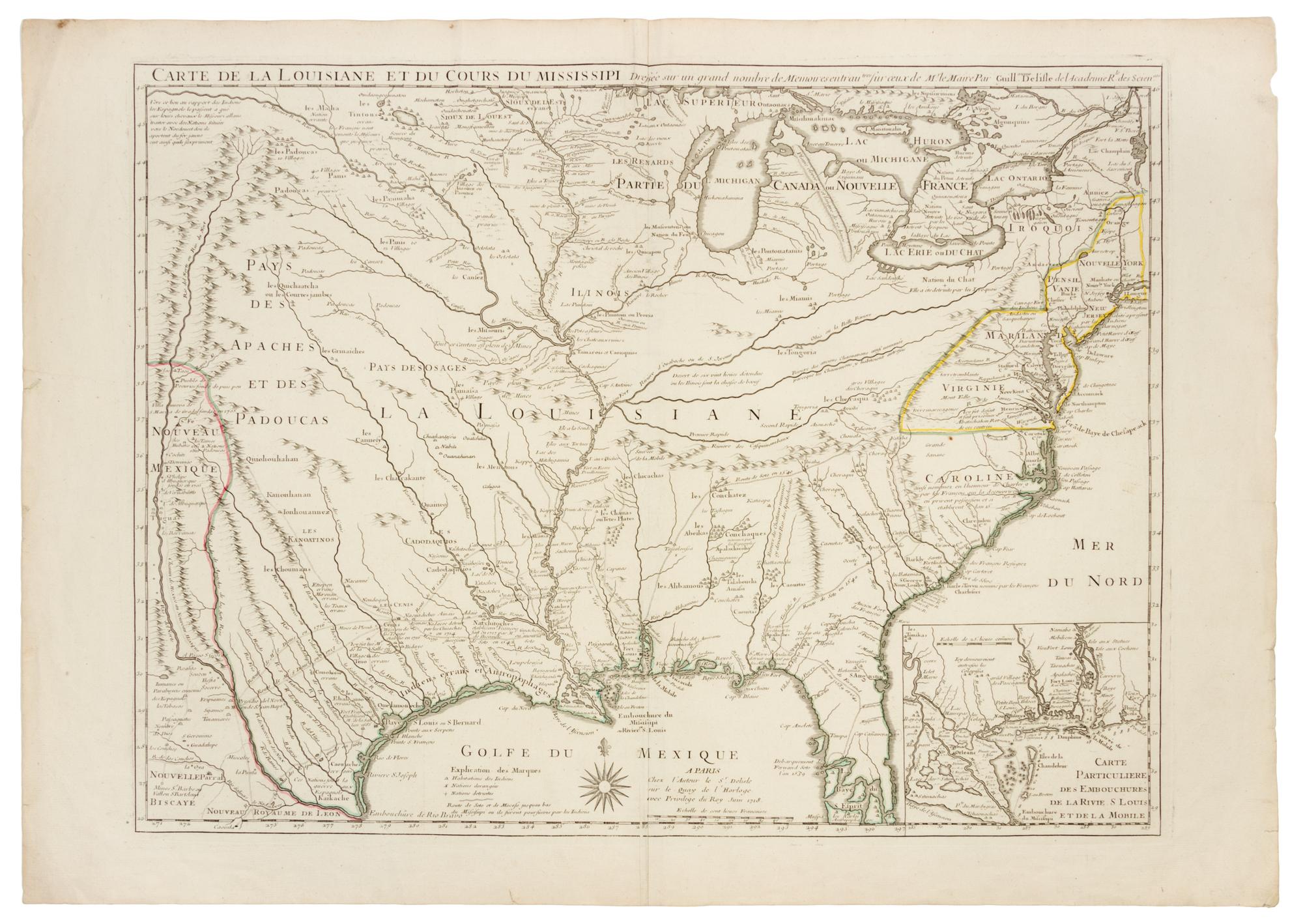 DELISLE, Guillaume (1675-1726). Carte de la Louisiane et du Cours du Mississipi. Paris, 1718.