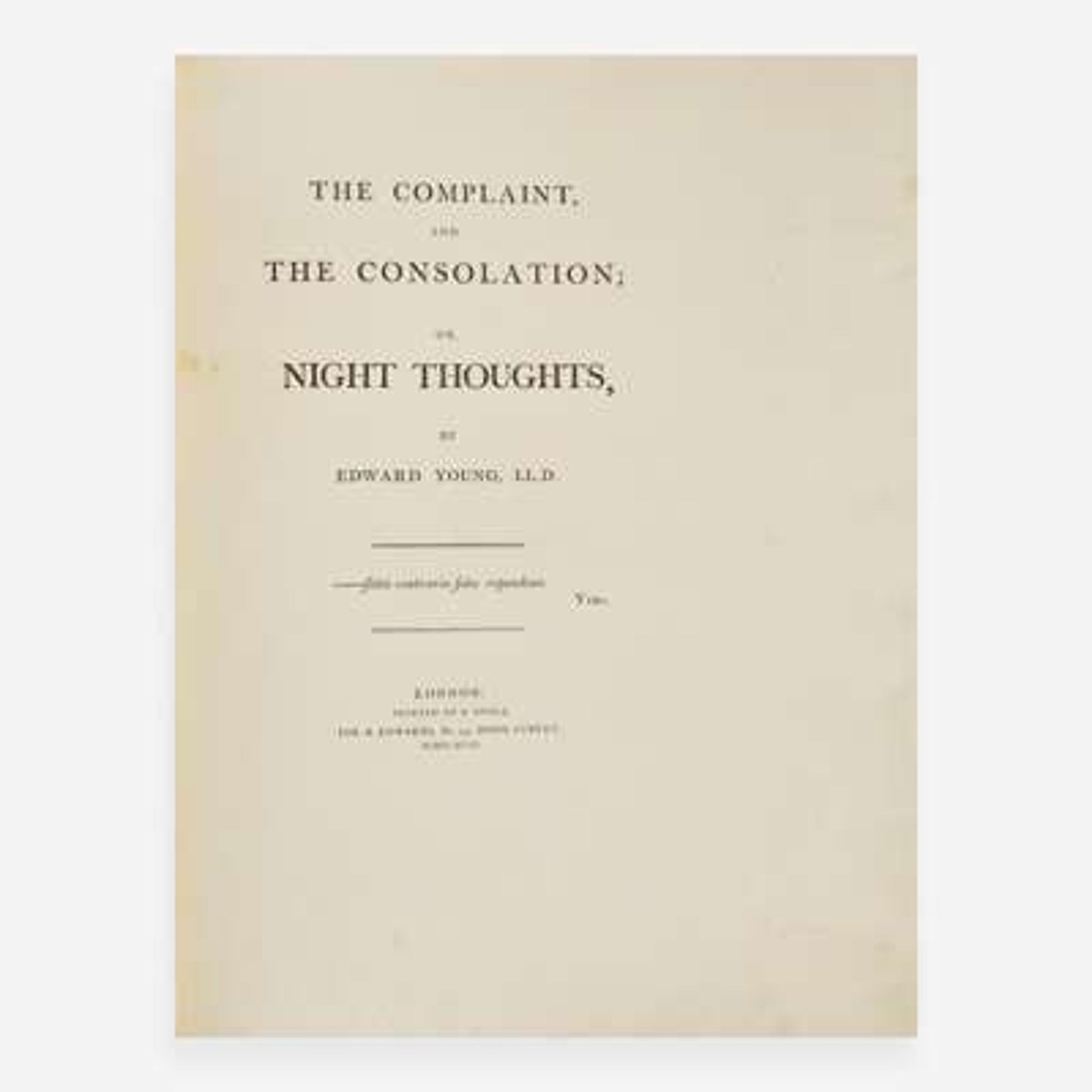 [Blake, William] Young, Edward The Complaint, and the Consolation; or, Night Thoughts