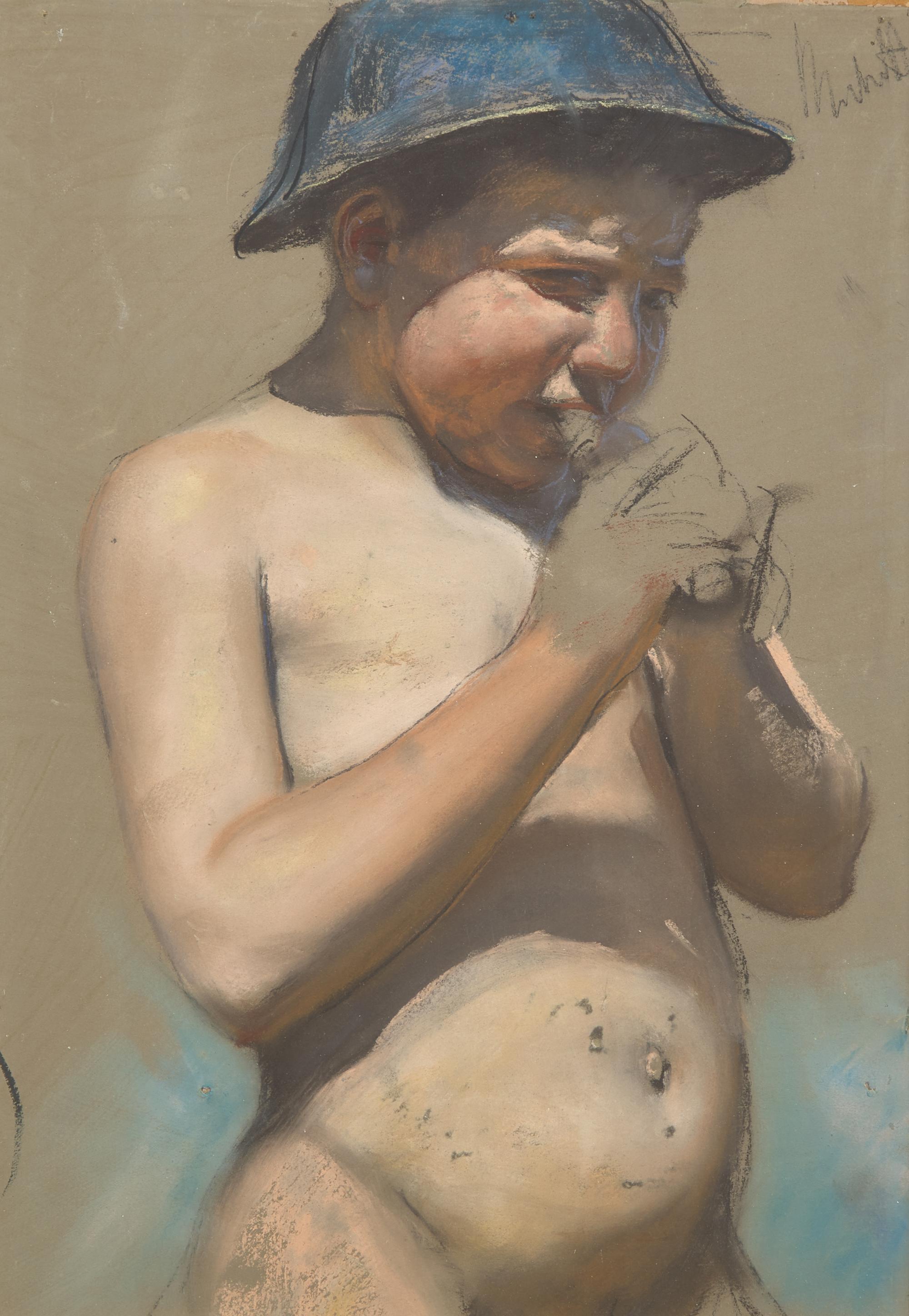 A Young Shepherd Boy Playing a Pipe