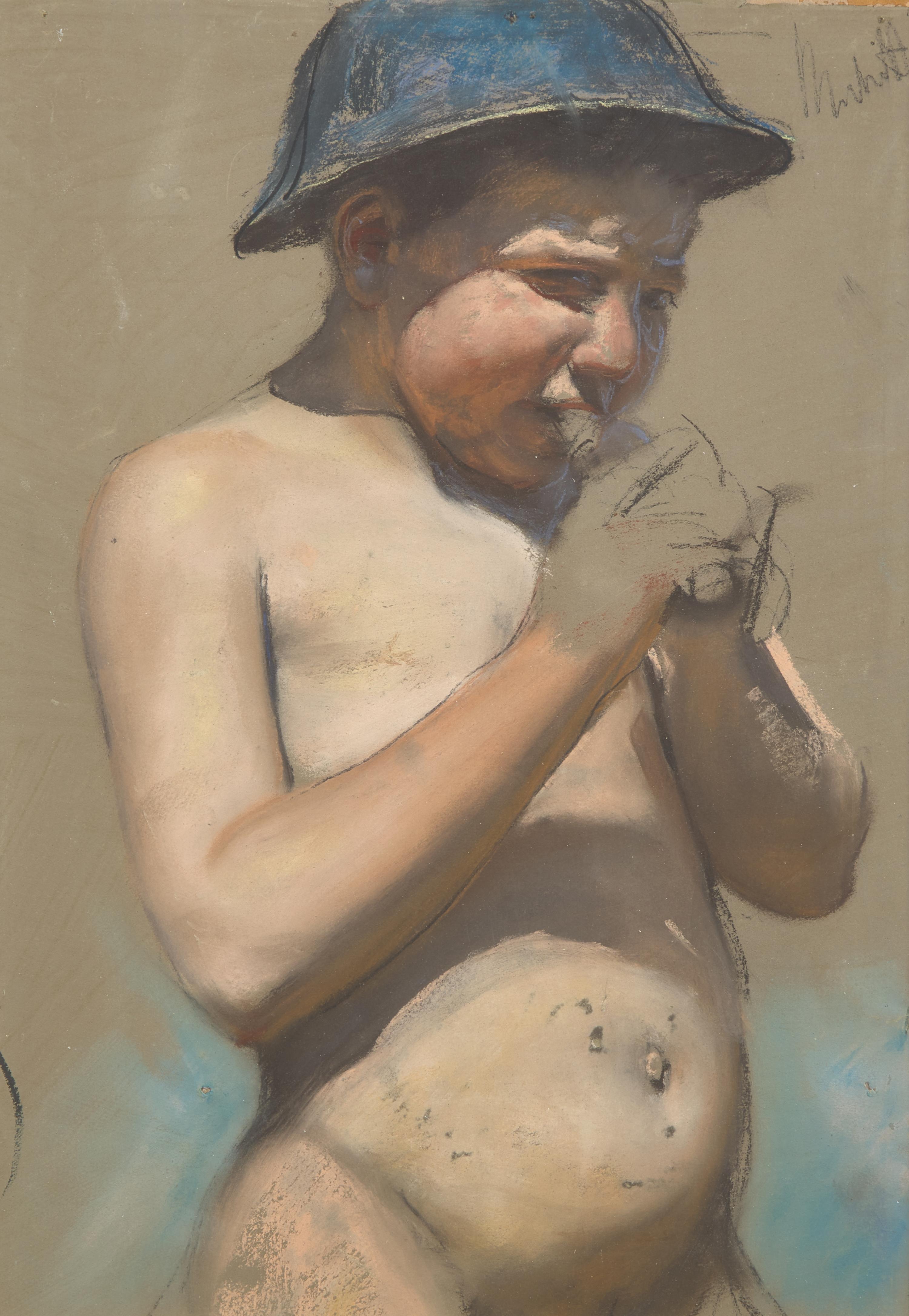 A Young Shepherd Boy Playing a Pipe
