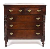 An American Empire Mahogany Chest of Drawers Height 35 1/2 x width 38 3/4 x depth 20 inches. — 19TH CENTURY
