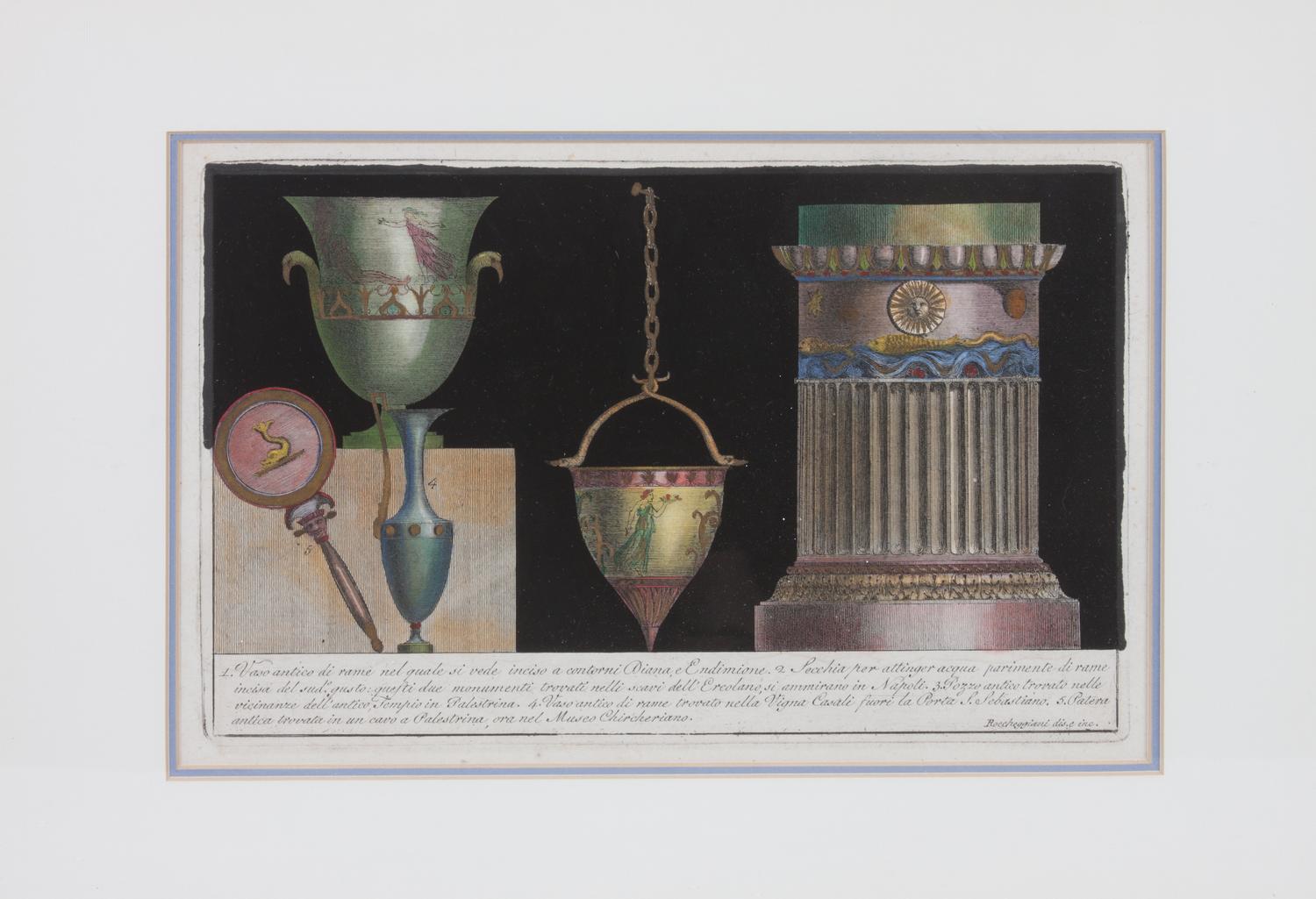 A Pair of Italian Hand-colored Engravings Each: 7 x 11 1/2 inches.