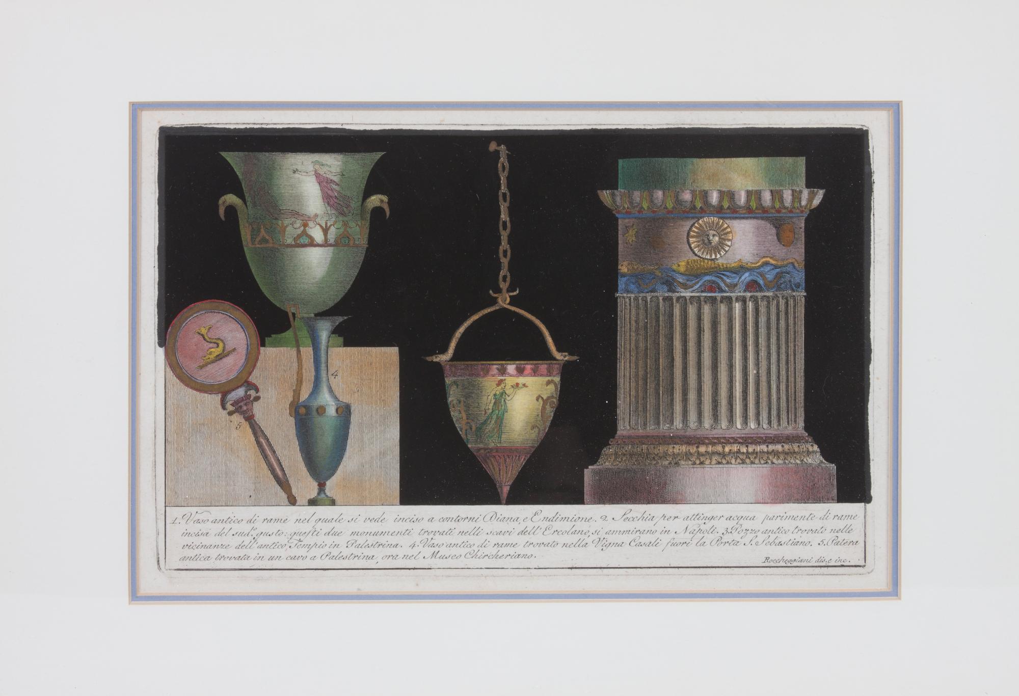 A Pair of Italian Hand-colored Engravings Each: 7 x 11 1/2 inches.