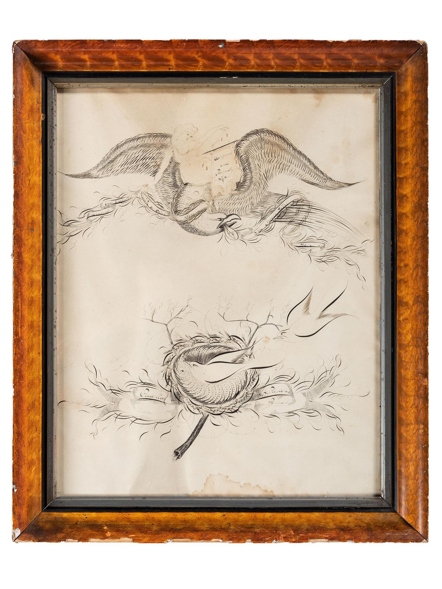A Calligraphy Penmanship Picture with an Eagle and a Dove
