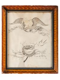 A Calligraphy Penmanship Picture with an Eagle and a Dove