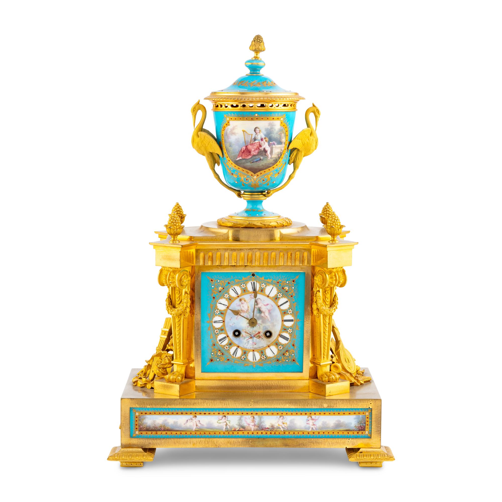 A French Ormolu and Sèvres Style Porcelain Mantel Clock