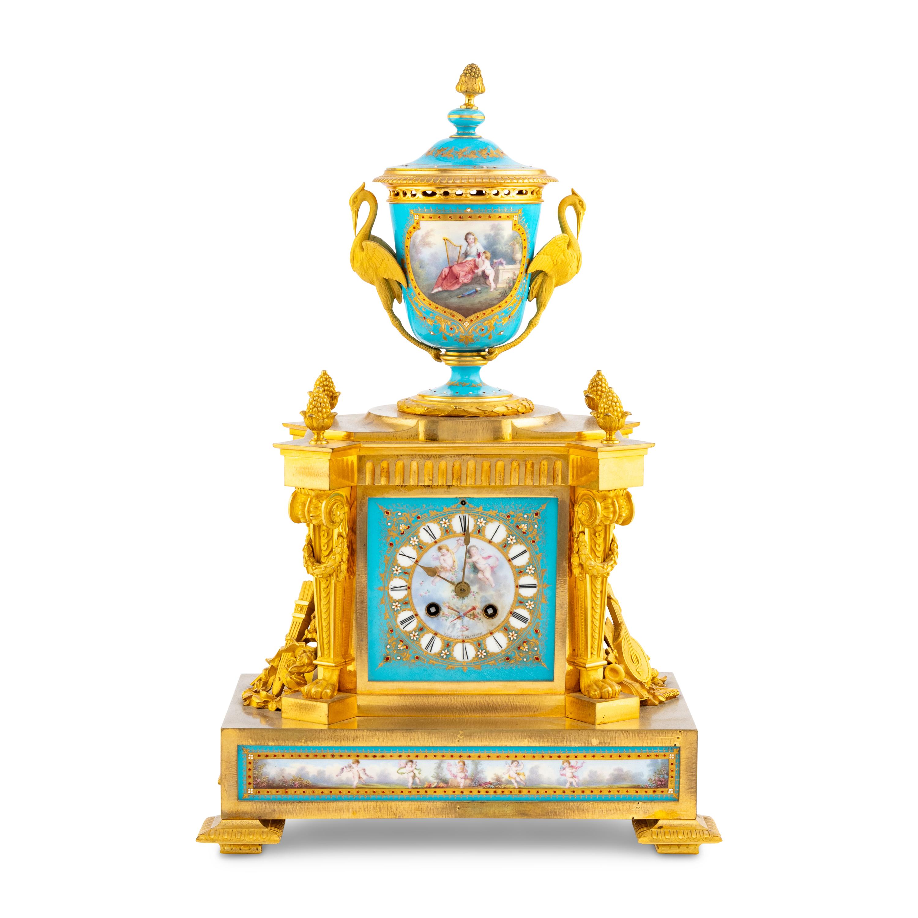A French Ormolu and Sèvres Style Porcelain Mantel Clock