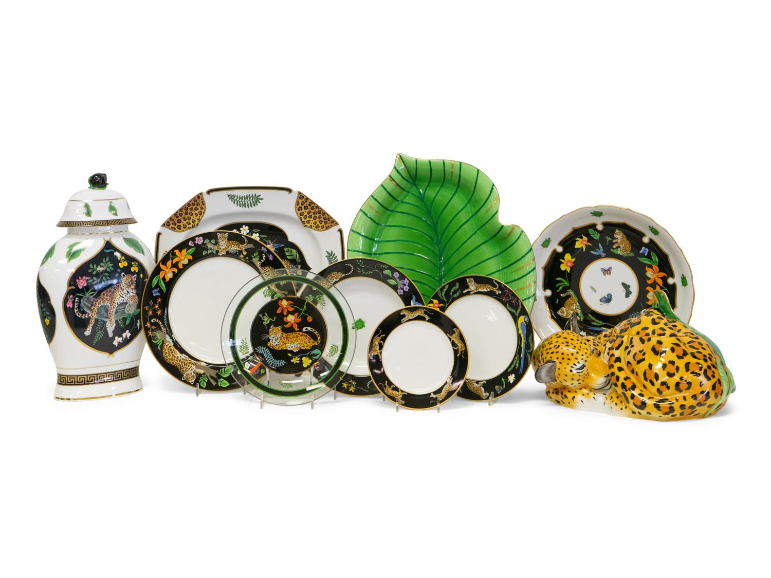 A Large Lynn Chase Jaguar Jungle Porcelain Dinner Service and Accessories