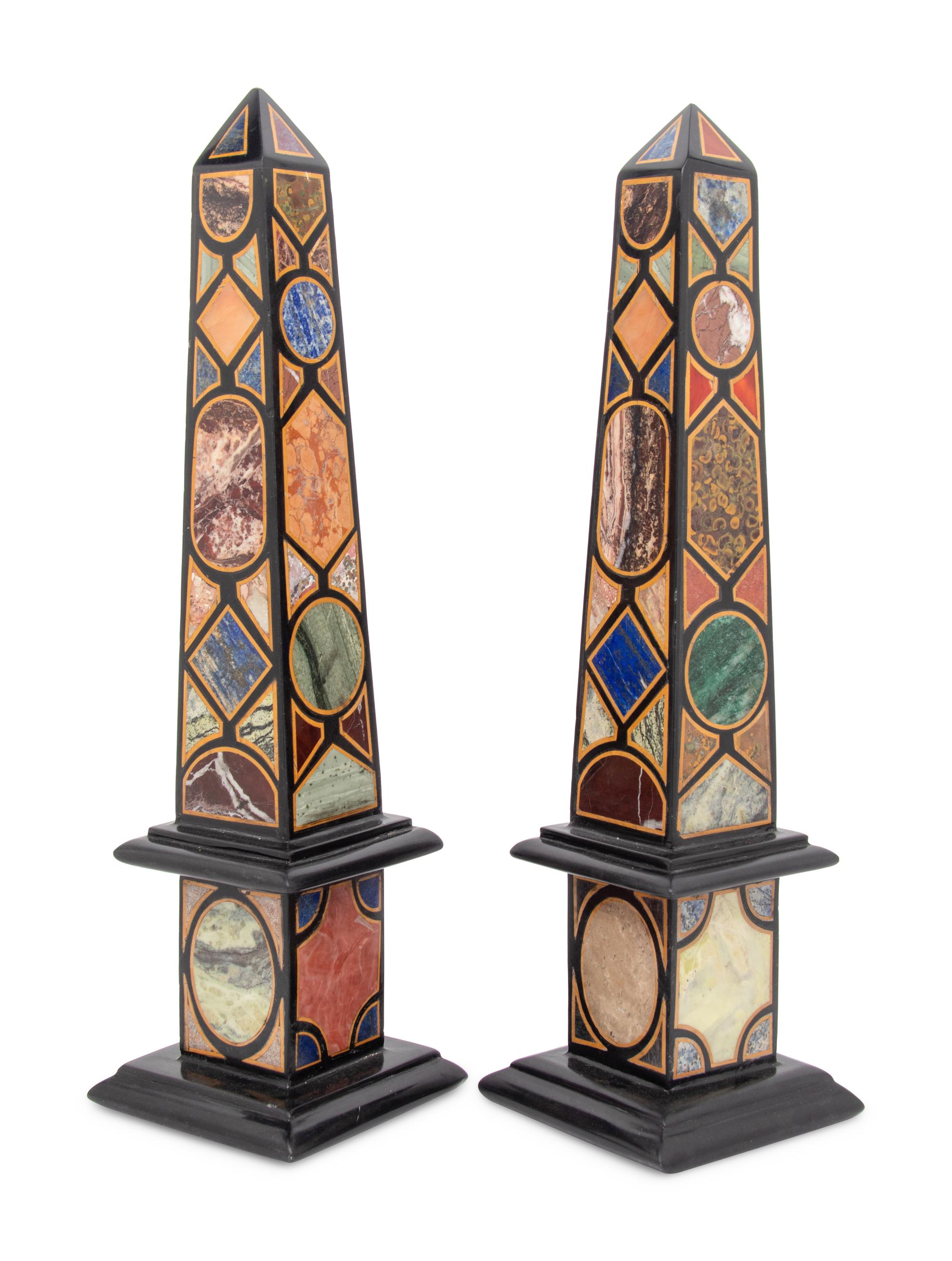 A Pair of Neoclassical Style Specimen Marble Obelisks