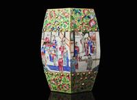 A Chinese famille rose-decorated hexagonal garden stool, late 19th to early 20th century 粉彩開光繡墩 十九世紀晚至二十世紀初