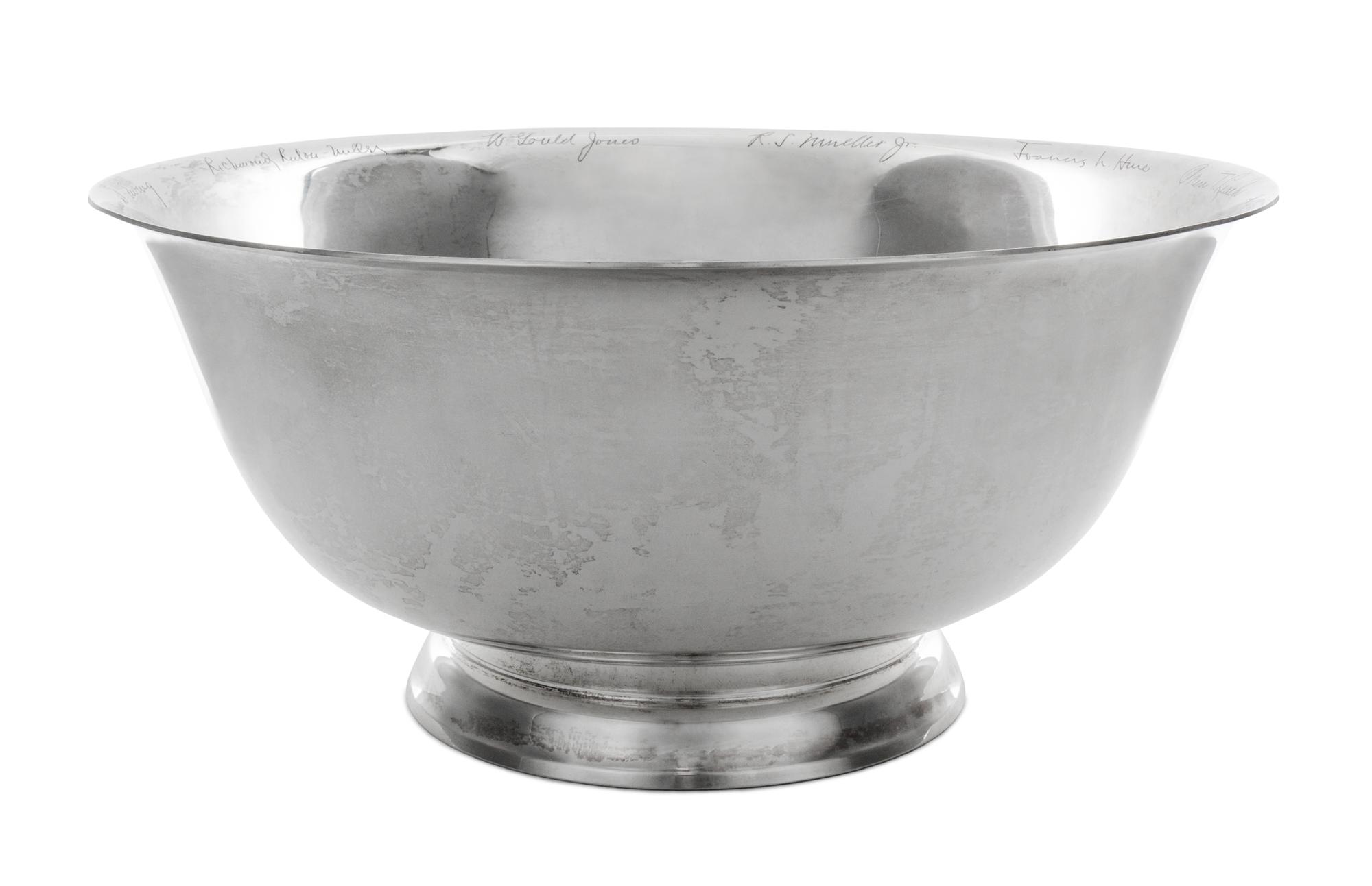 An American Silver "Revere" Punch Bowl, Dominick & Haff, New York, NY, of circular footed form, engraved with names around the upper in