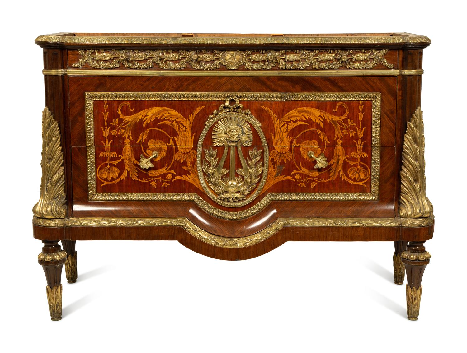 A Louis XVI Style Marquetry Silvered Metal Mounted Commode — 20TH CENTURY
