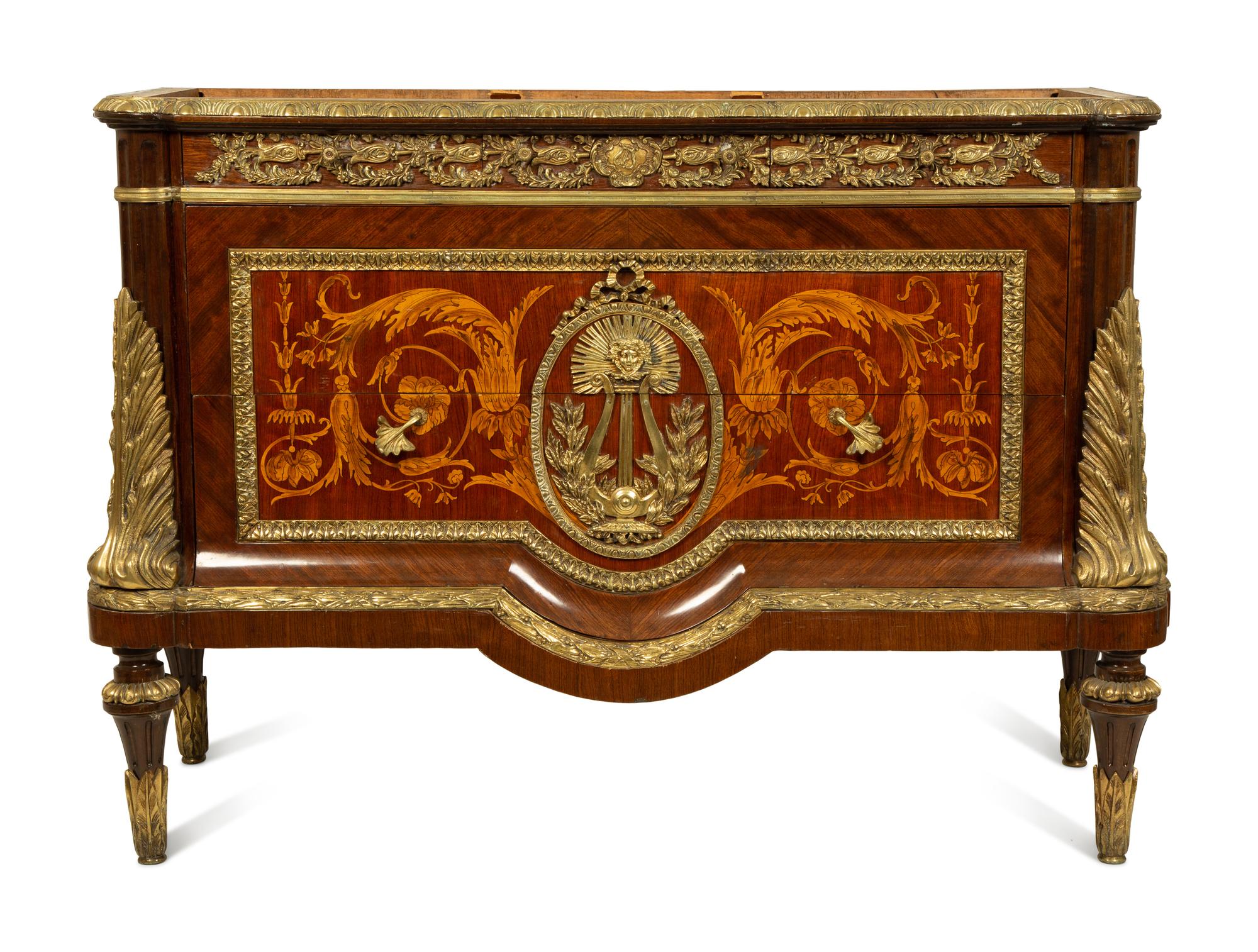 A Louis XVI Style Marquetry Silvered Metal Mounted Commode — 20TH CENTURY