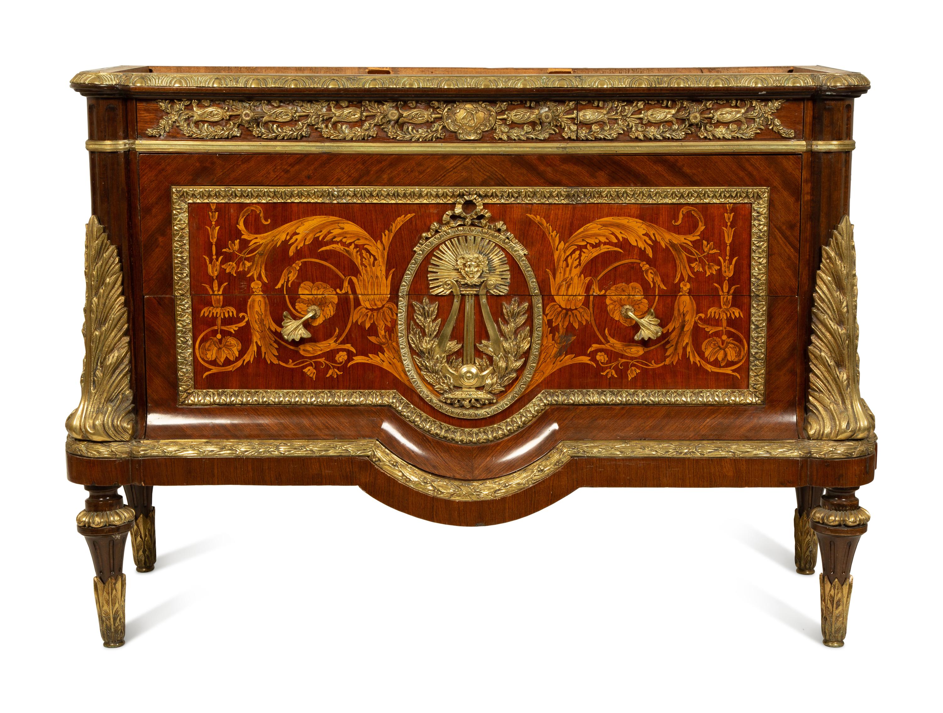 A Louis XVI Style Marquetry Silvered Metal Mounted Commode — 20TH CENTURY