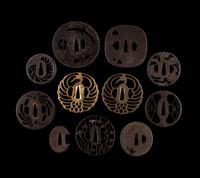 11 Japanese Cast Iron and Brass Tsuba