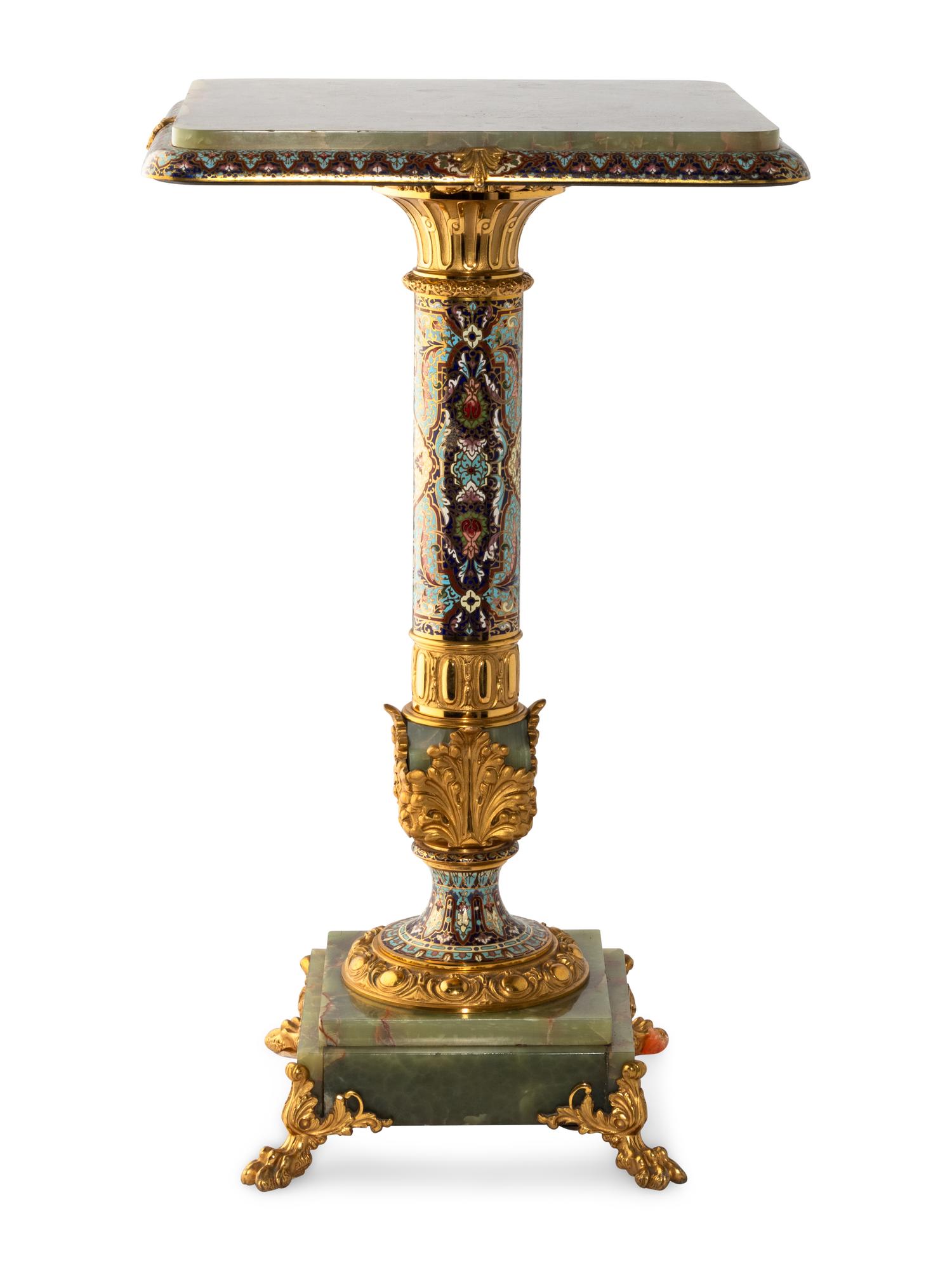 A Continental Gilt Bronze, Onyx and Champlevé Enamel Pedestal