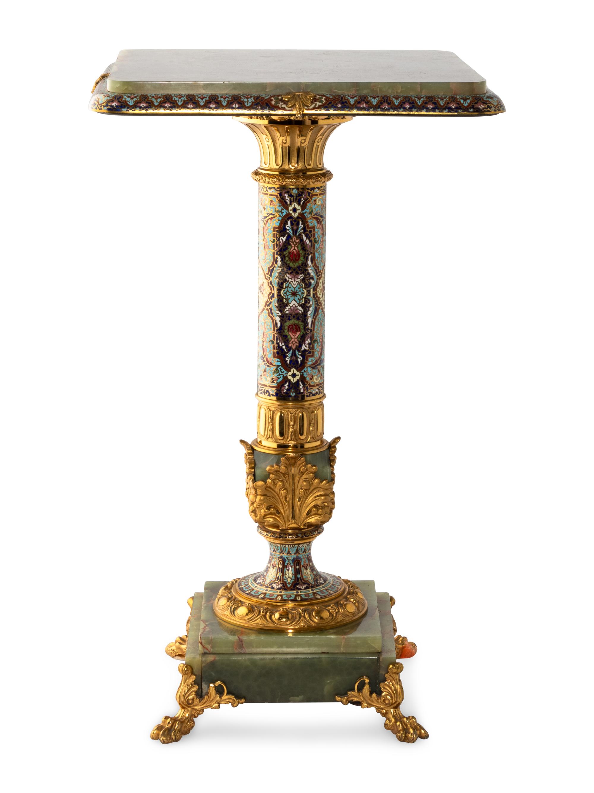 A Continental Gilt Bronze, Onyx and Champlevé Enamel Pedestal