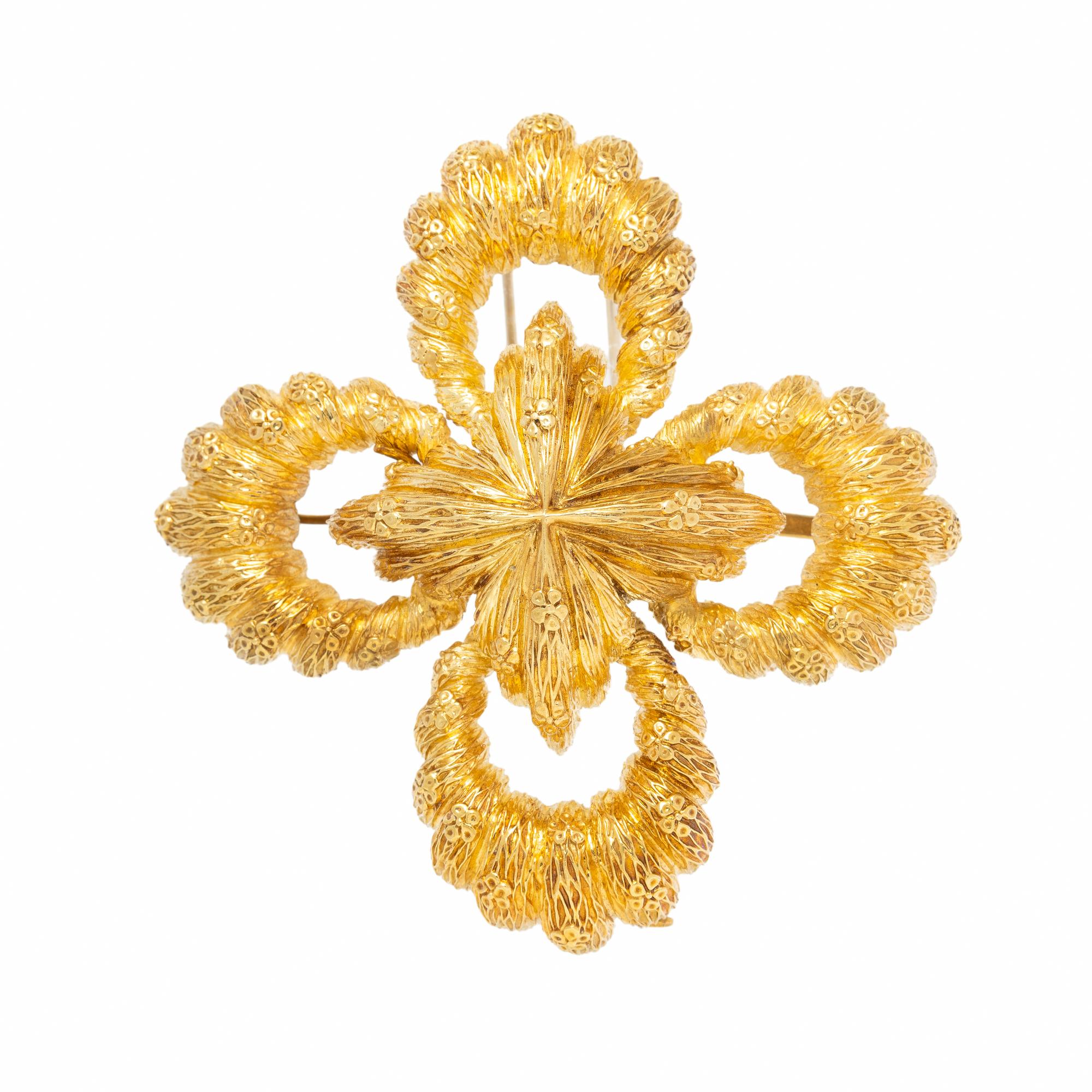 YELLOW GOLD QUATREFOIL PENDANT BROOCH