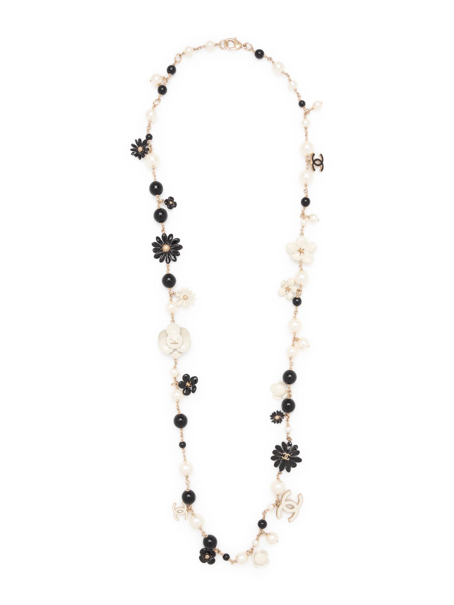 Chanel Faux Pearl and Black Bead Necklace with Flowers, 2013