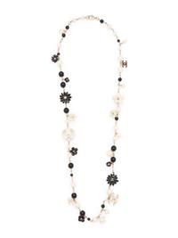 Chanel Faux Pearl and Black Bead Necklace with Flowers, 2013